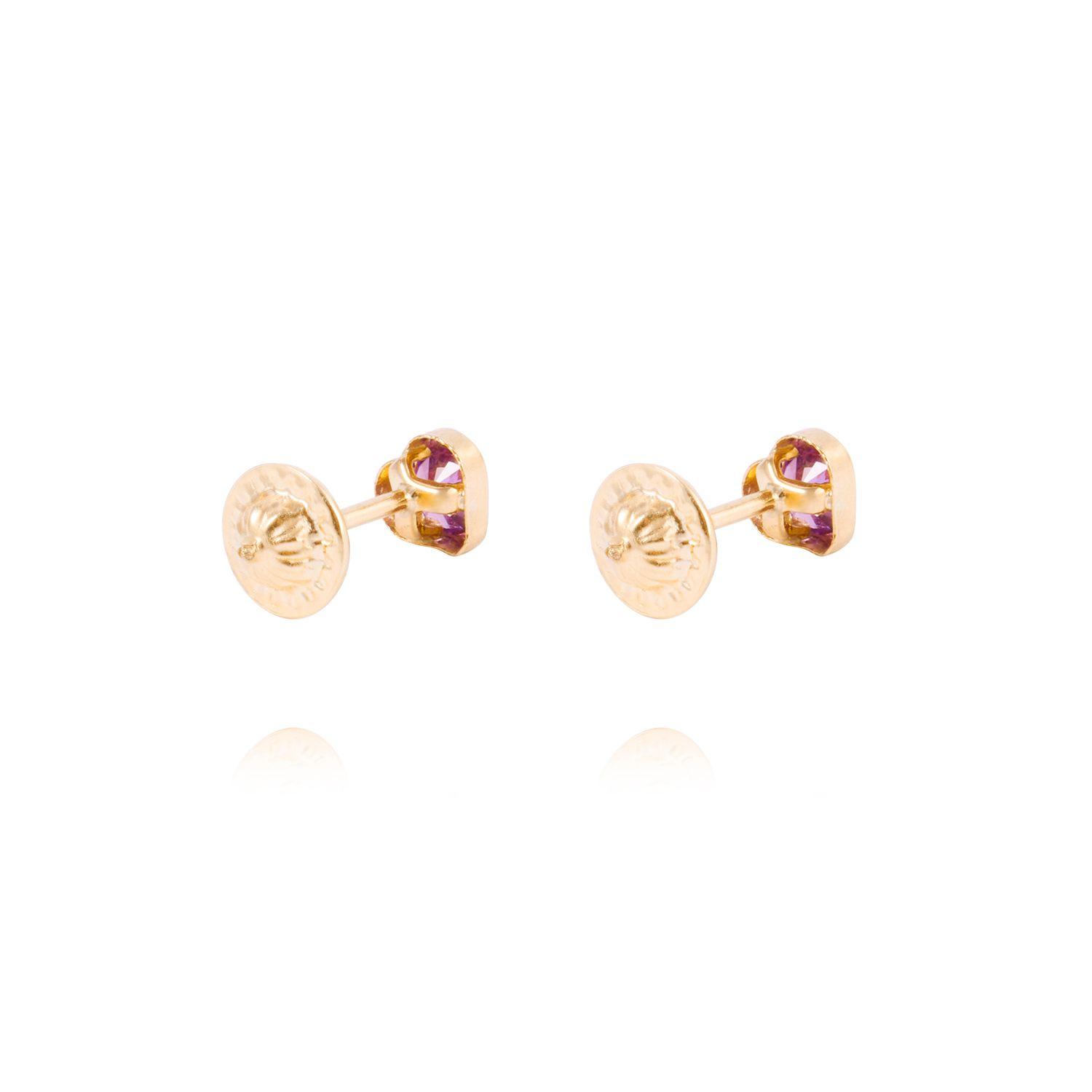 Aros de Oro 18kt Corazon de Piedra Amatista-2