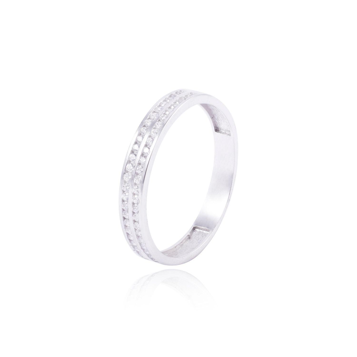 Anillo Compromiso Oro Blanco 18kt Doble Riel Circón-0