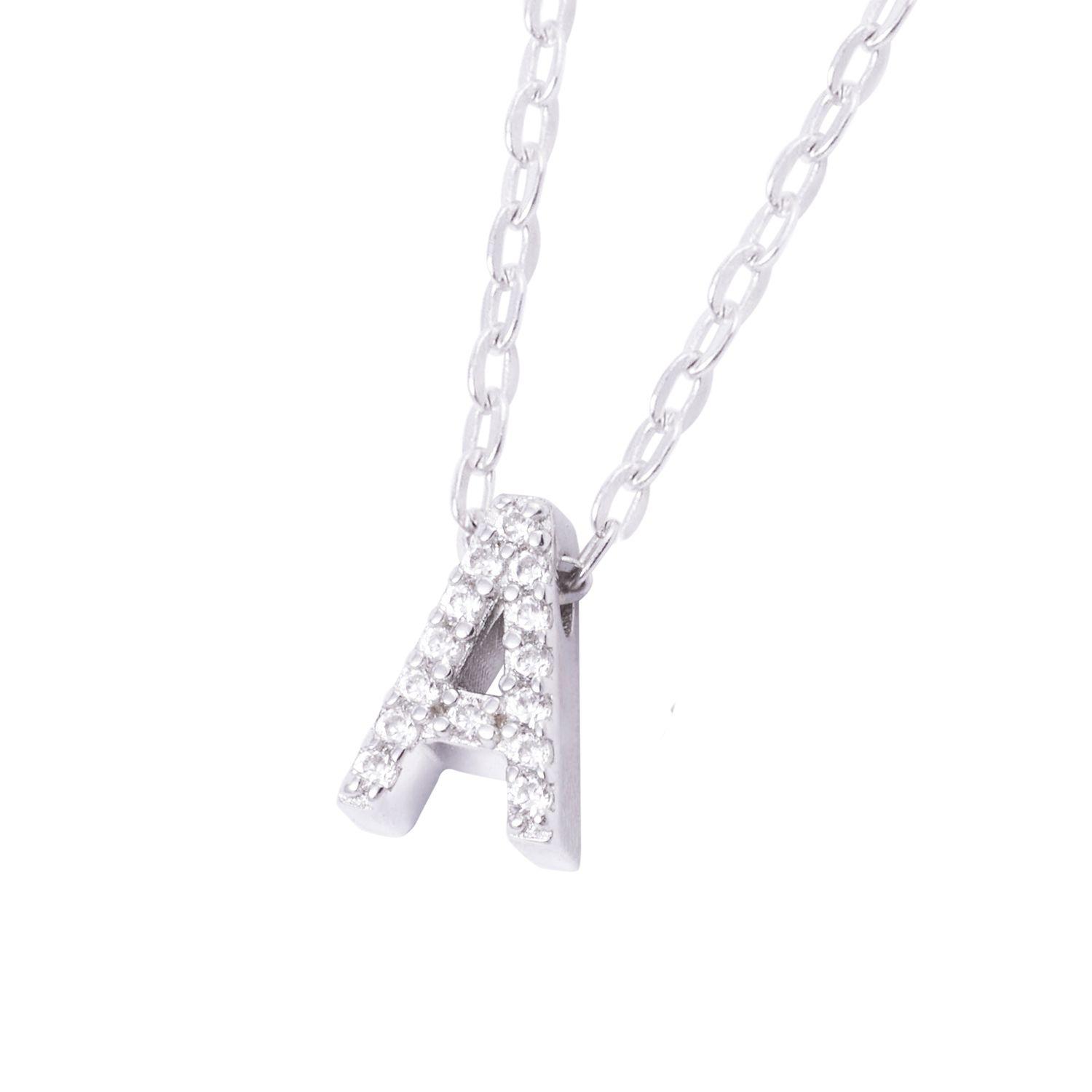 Collar de Plata Esterlina 925 Dije Letra A Circón-2