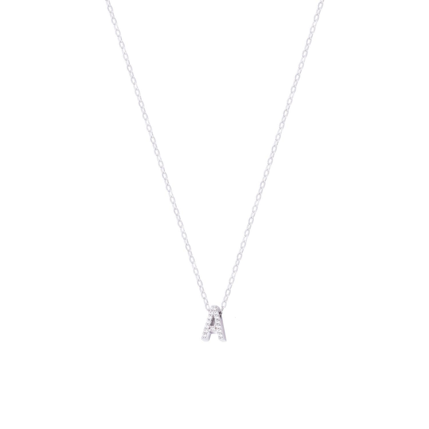 Collar de Plata Esterlina 925 Dije Letra A Circón-0