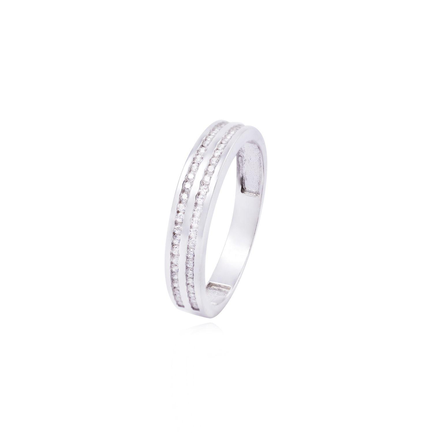 Anillo Compromiso de Oro Blanco 18kt 1/2 Cintillo Doble Riel Circonita-0