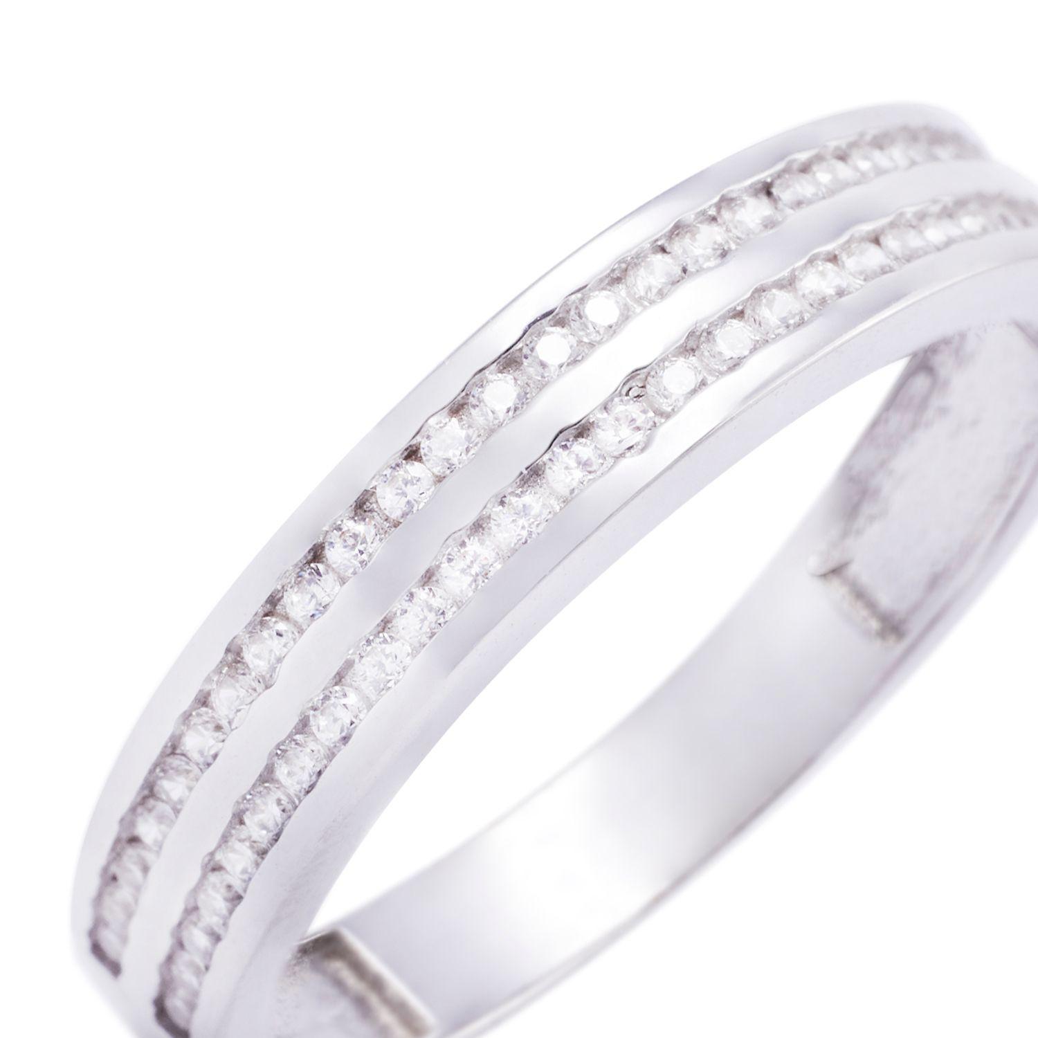 Anillo Compromiso de Oro Blanco 18kt 1/2 Cintillo Doble Riel Circonita-1