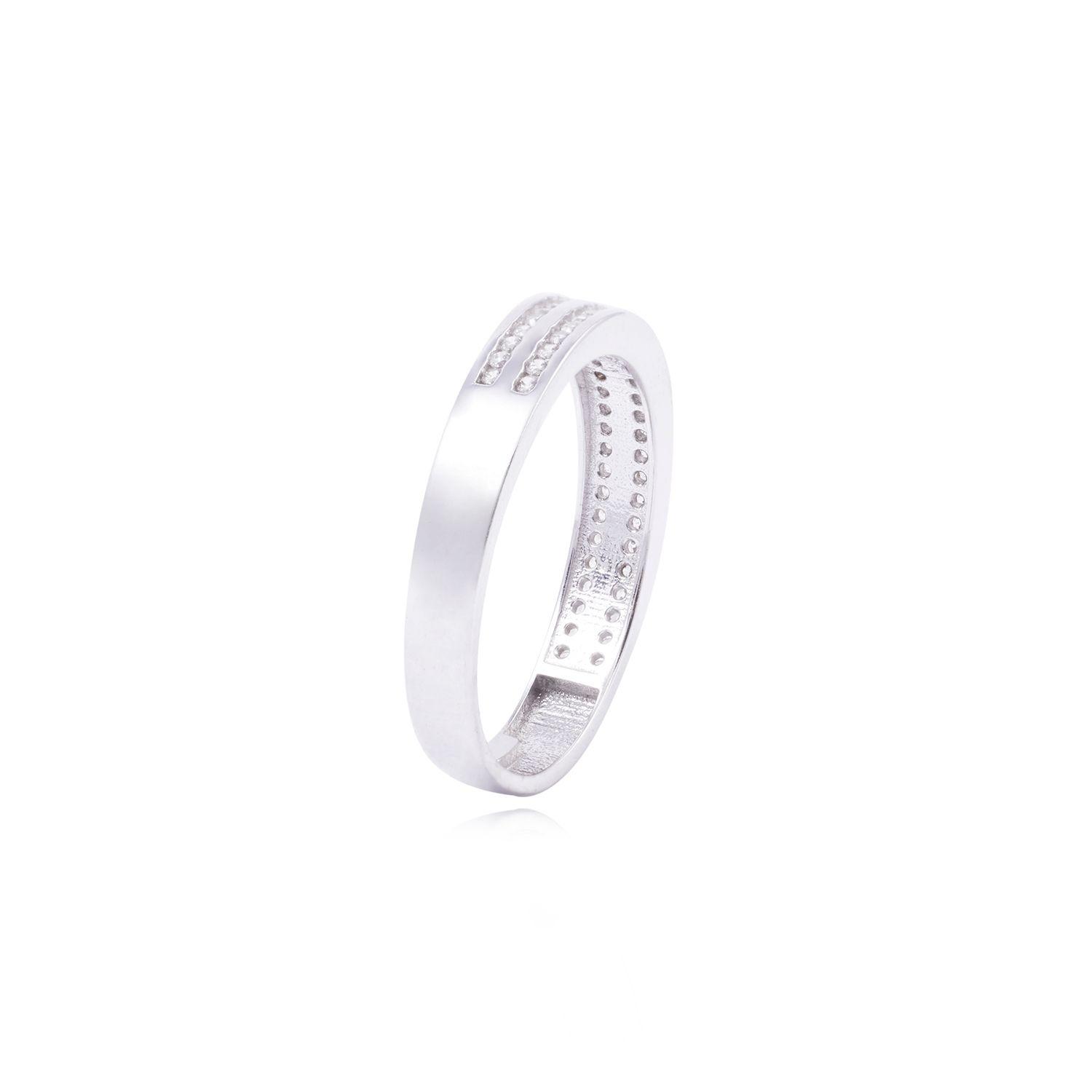 Anillo Compromiso de Oro Blanco 18kt 1/2 Cintillo Doble Riel Circonita-2