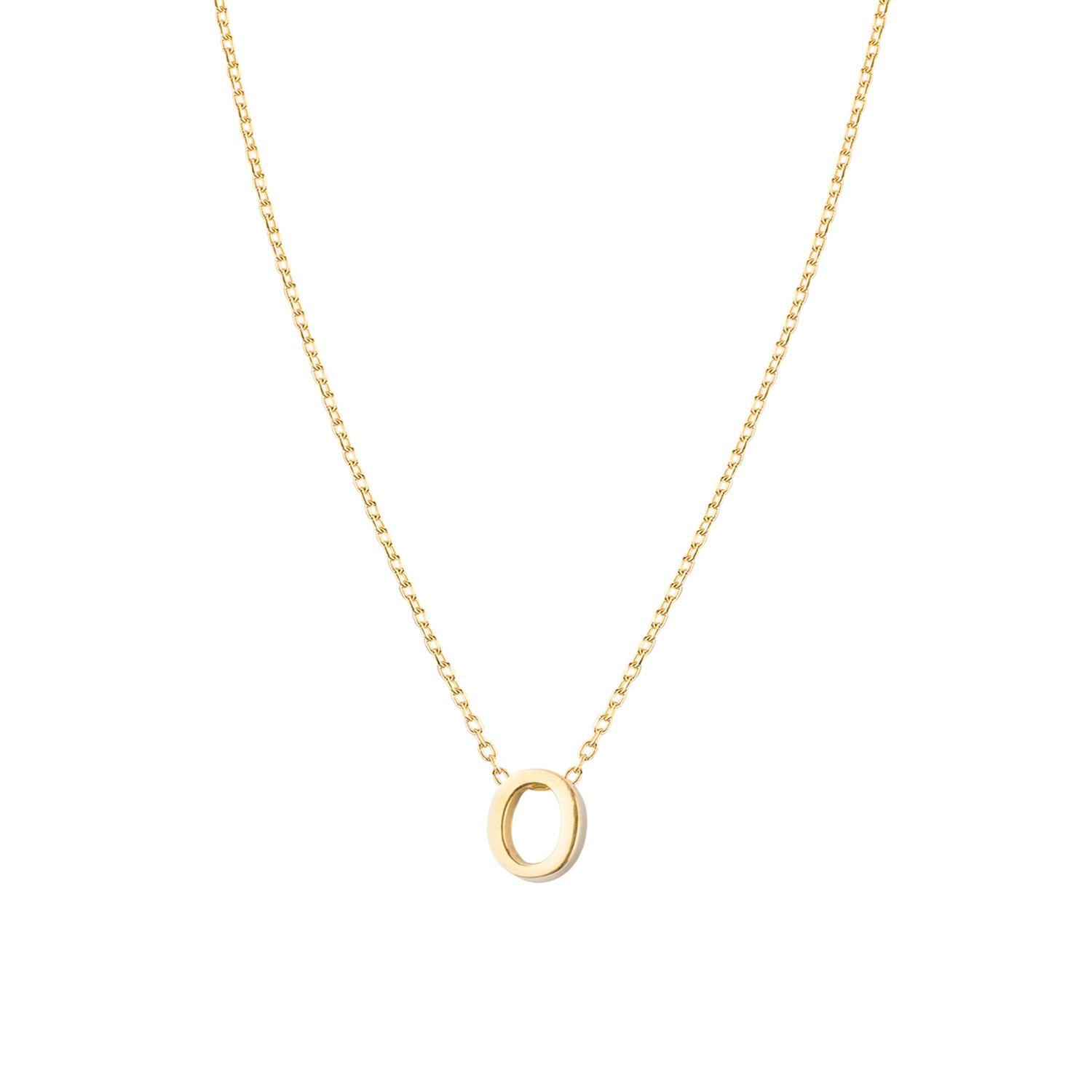 Collar de Plata Esterlina 925 Letra O Lisa Revestido en Oro 18kt-2