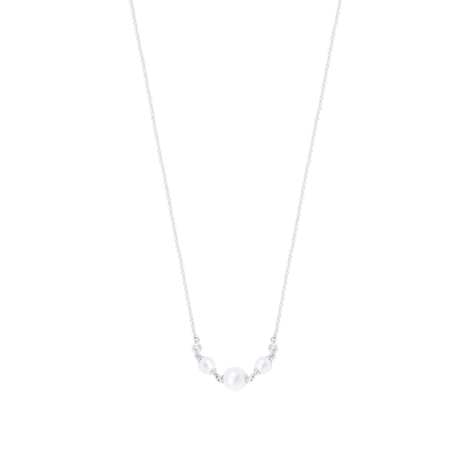 Collar Oro Blanco 18kt Diamantes 2 Pts y 3 Perlas 4 - 2 mm-2