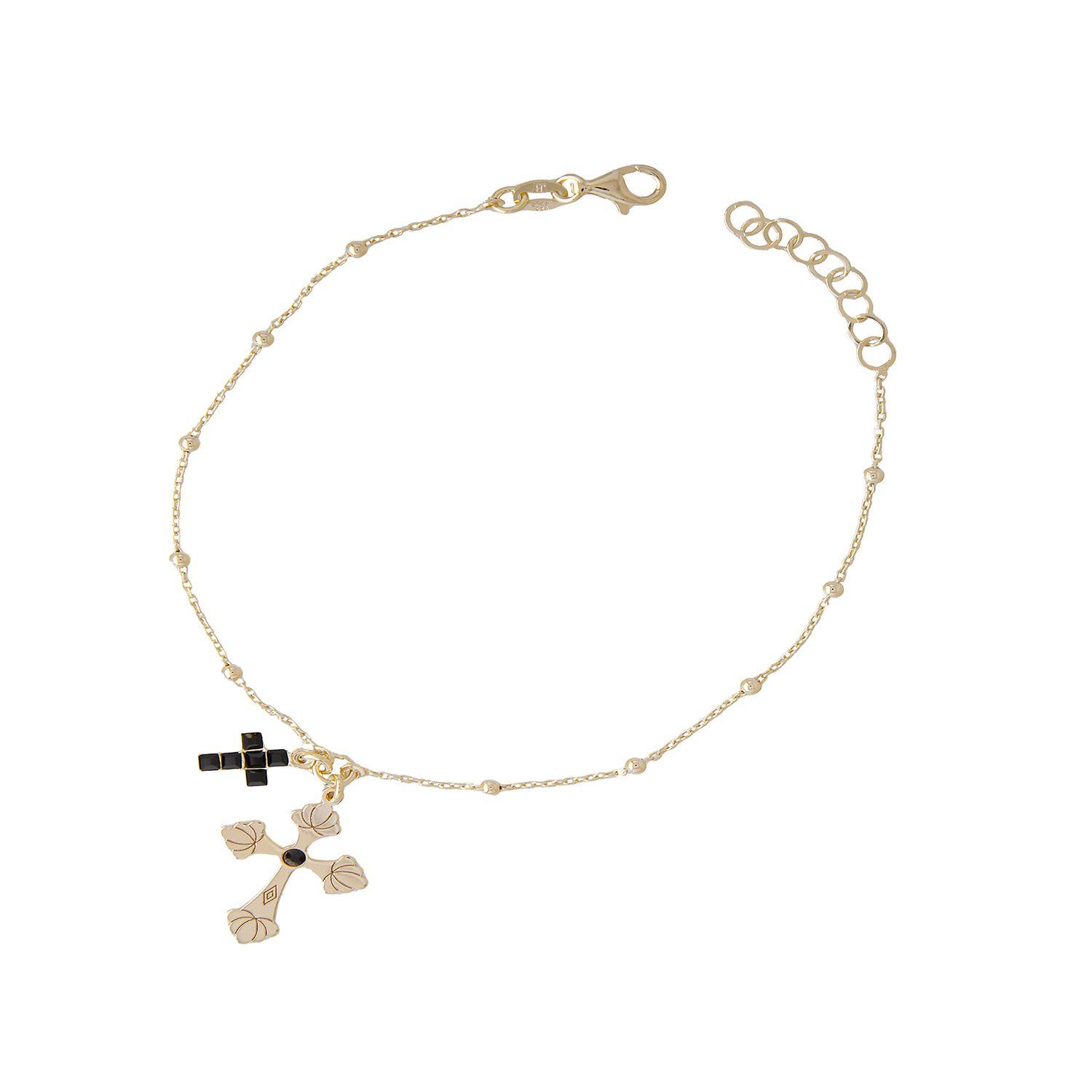 Pulsera de Plata Esterlina 925 Cruz Onix Revestido en Oro 18kt-2