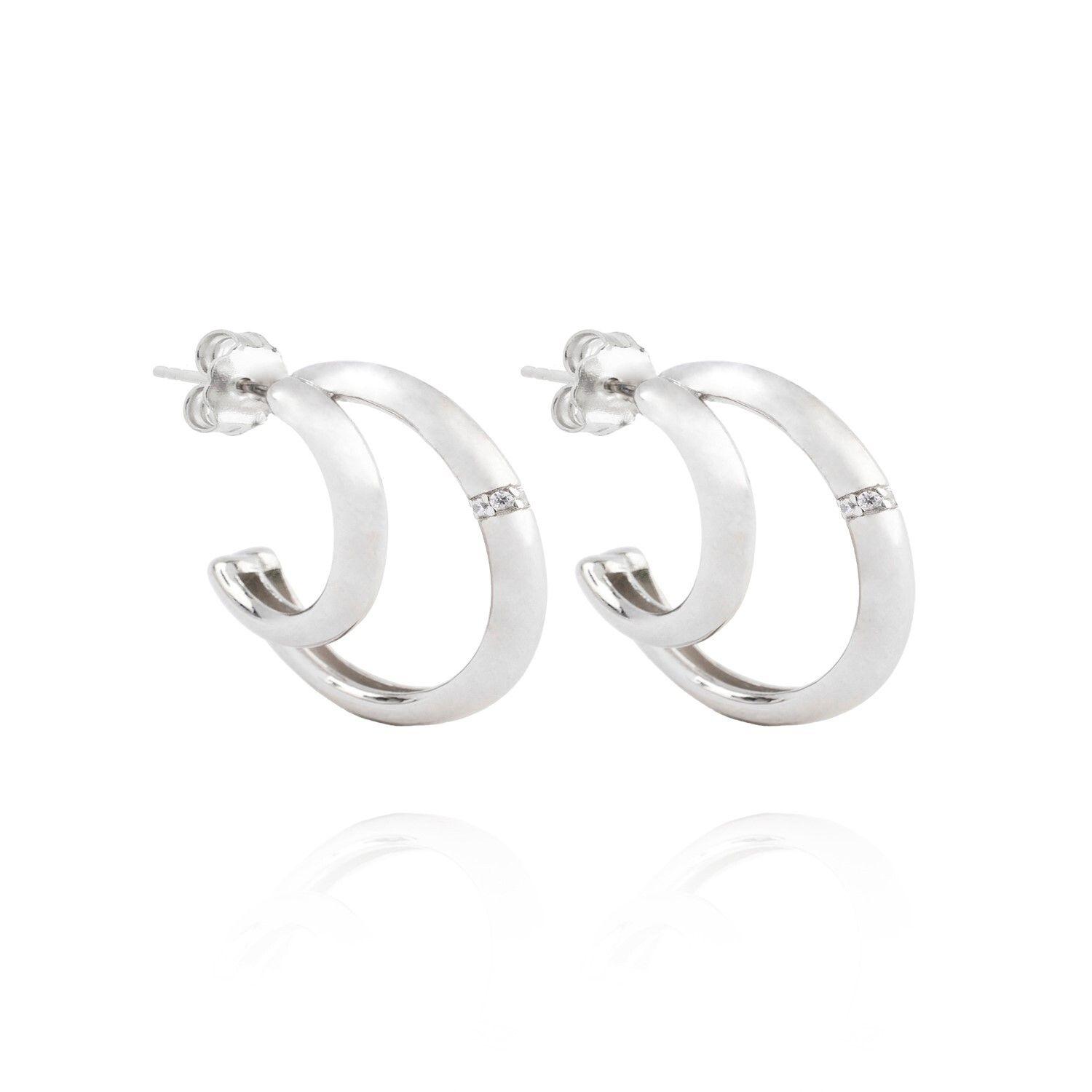 Aros de Plata Esterlina 925 Media Luna Circon-2