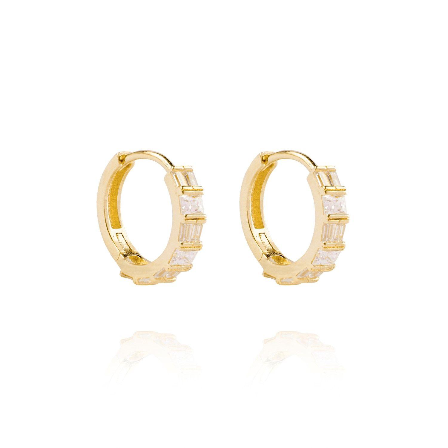 Aros de Oro 18kt Argollas circón cuadrado y baguette-2
