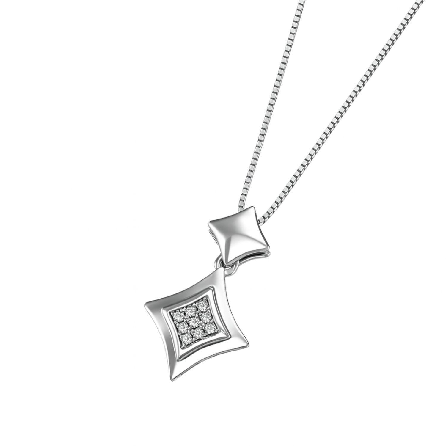 Collar Oro Blanco 18Kt Rombo Circonita-0