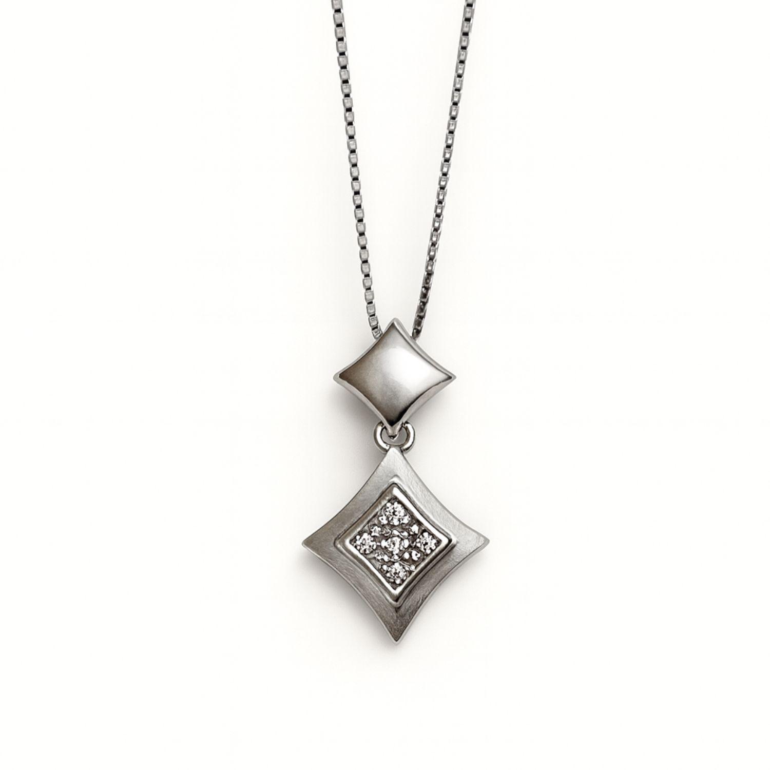 Collar Oro Blanco 18Kt Rombo Circonita-1