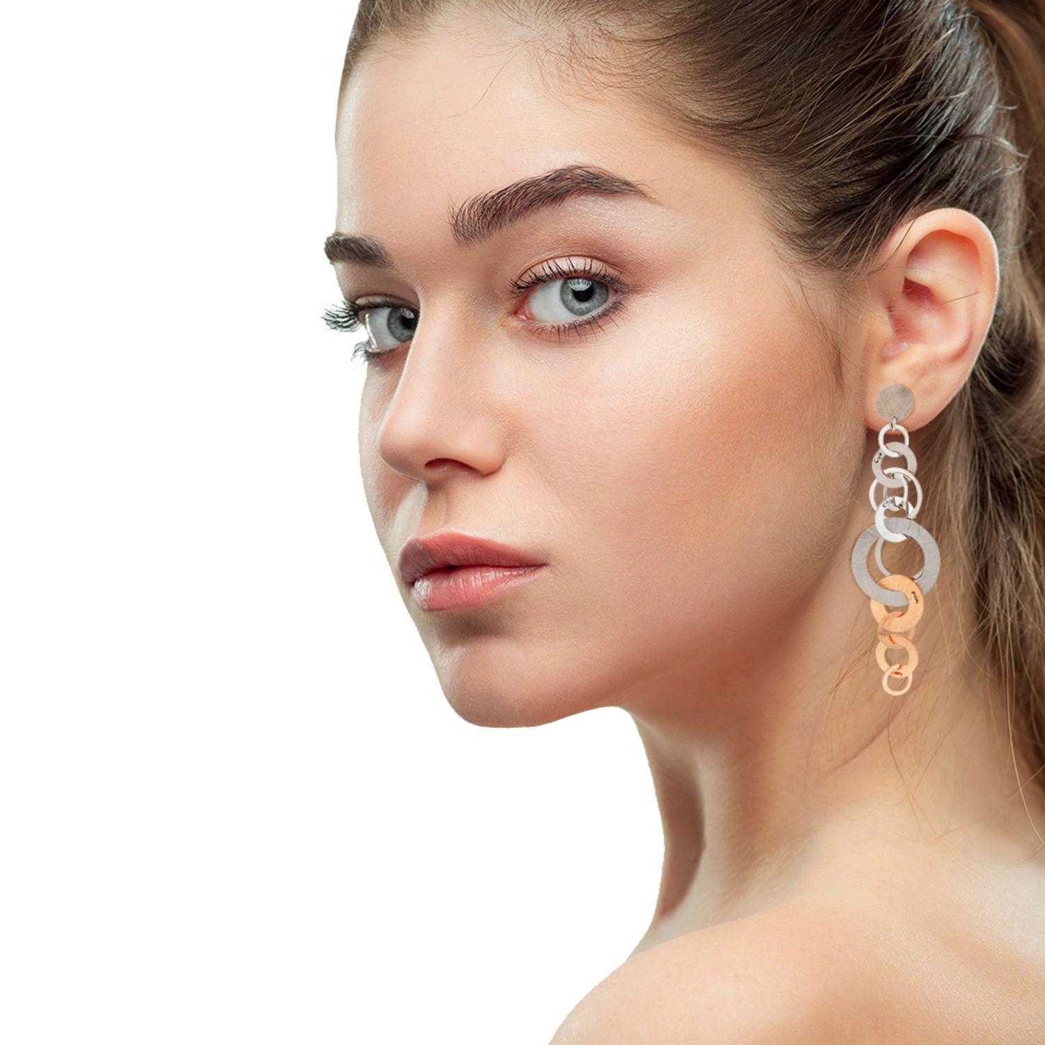 Aros de Plata Esterlina 925 Discos Bicolor Revestido en Oro 18kt-4