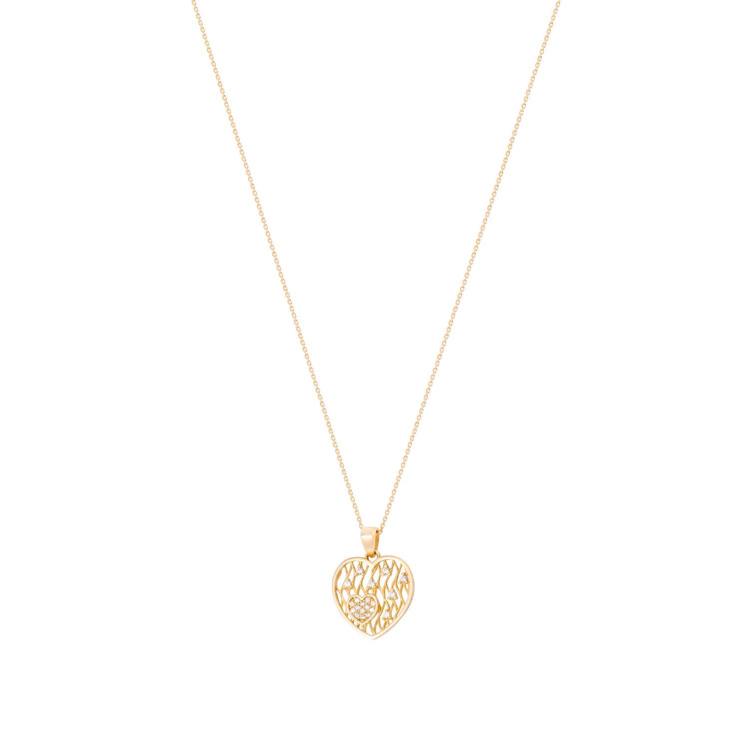 Collar Oro Amarillo 18kt Corazón Malla Circonita-2