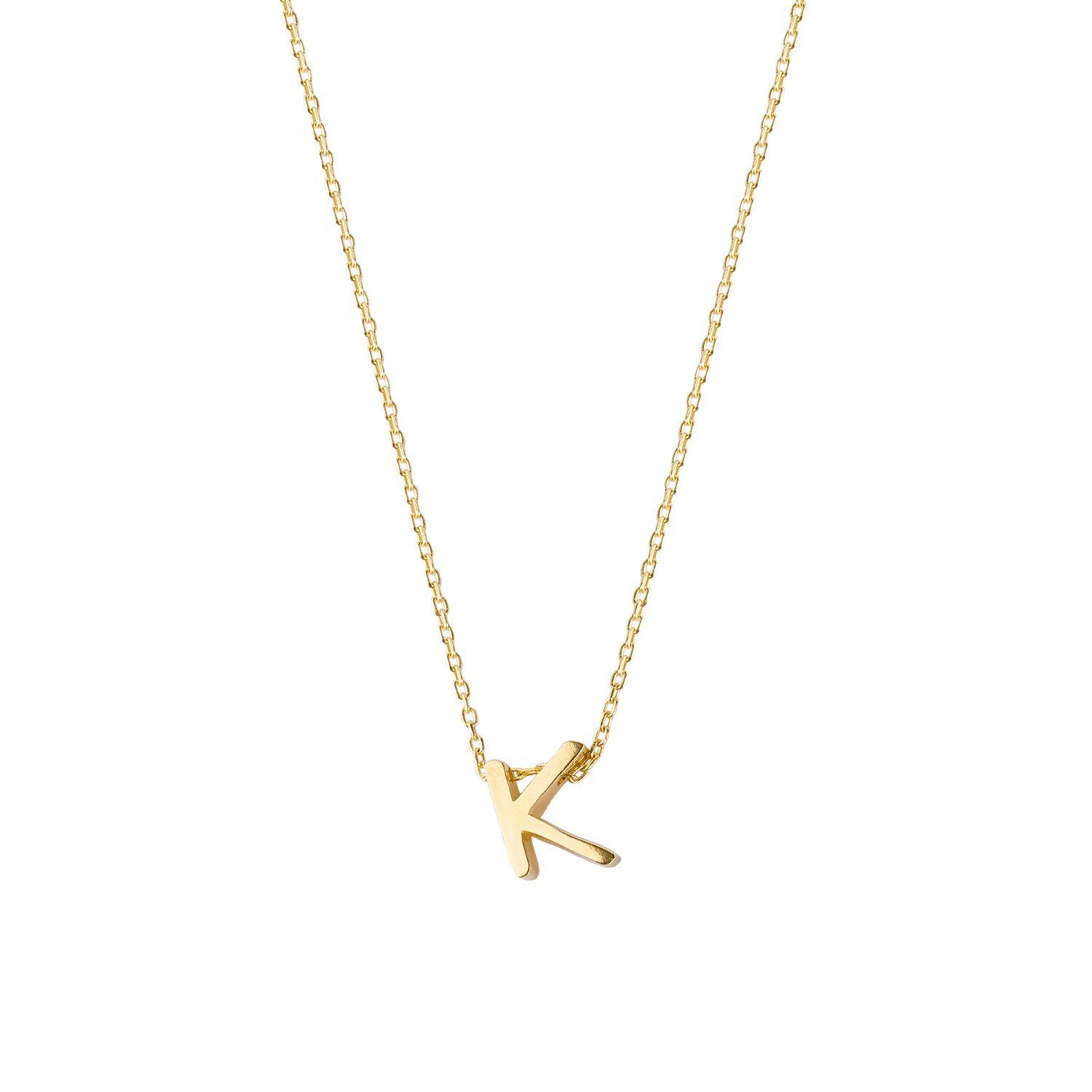Collar de Plata Esterlina 925 Letra K Revestido en Oro 18kt-2