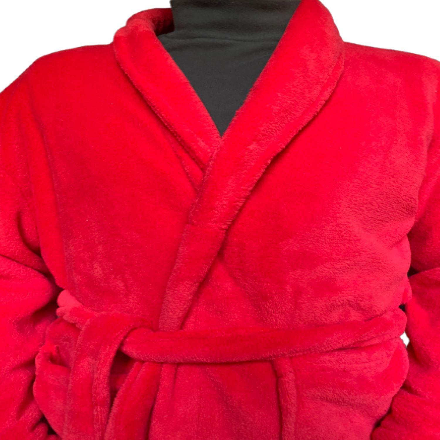 Bata Coral Fleece Niño Infantil Rojo-4
