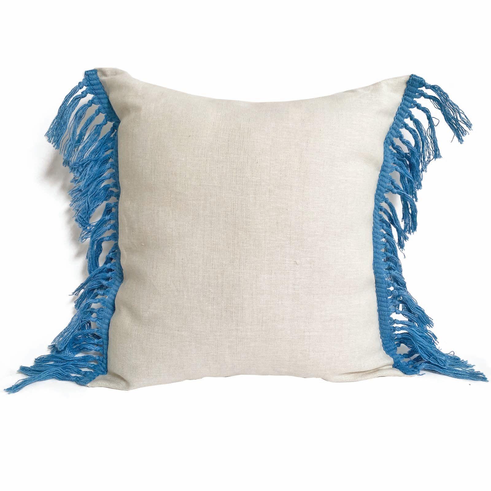Cojín Lino Fringes Blue 50x50cm-0