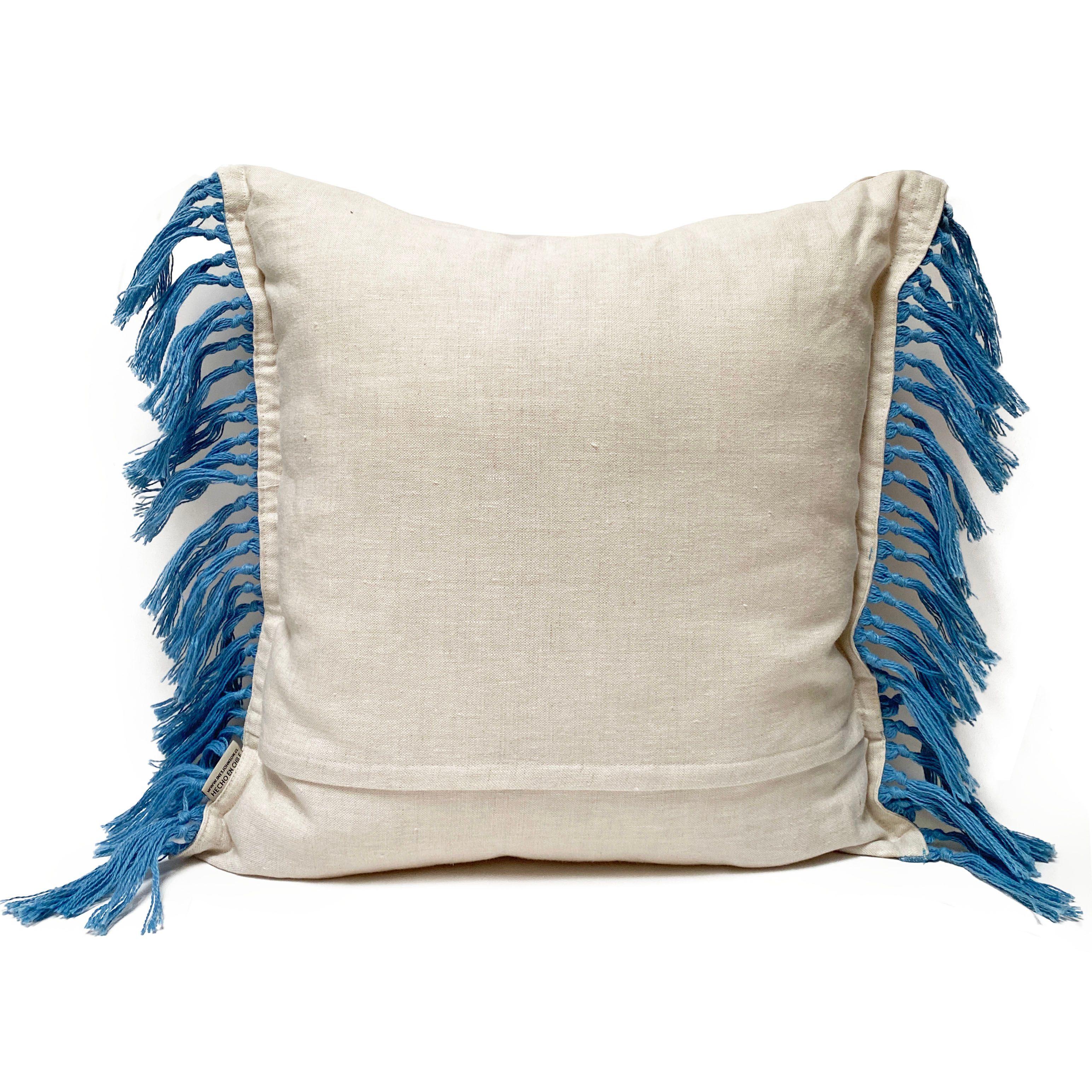 Cojín Lino Fringes Blue 50x50cm-1