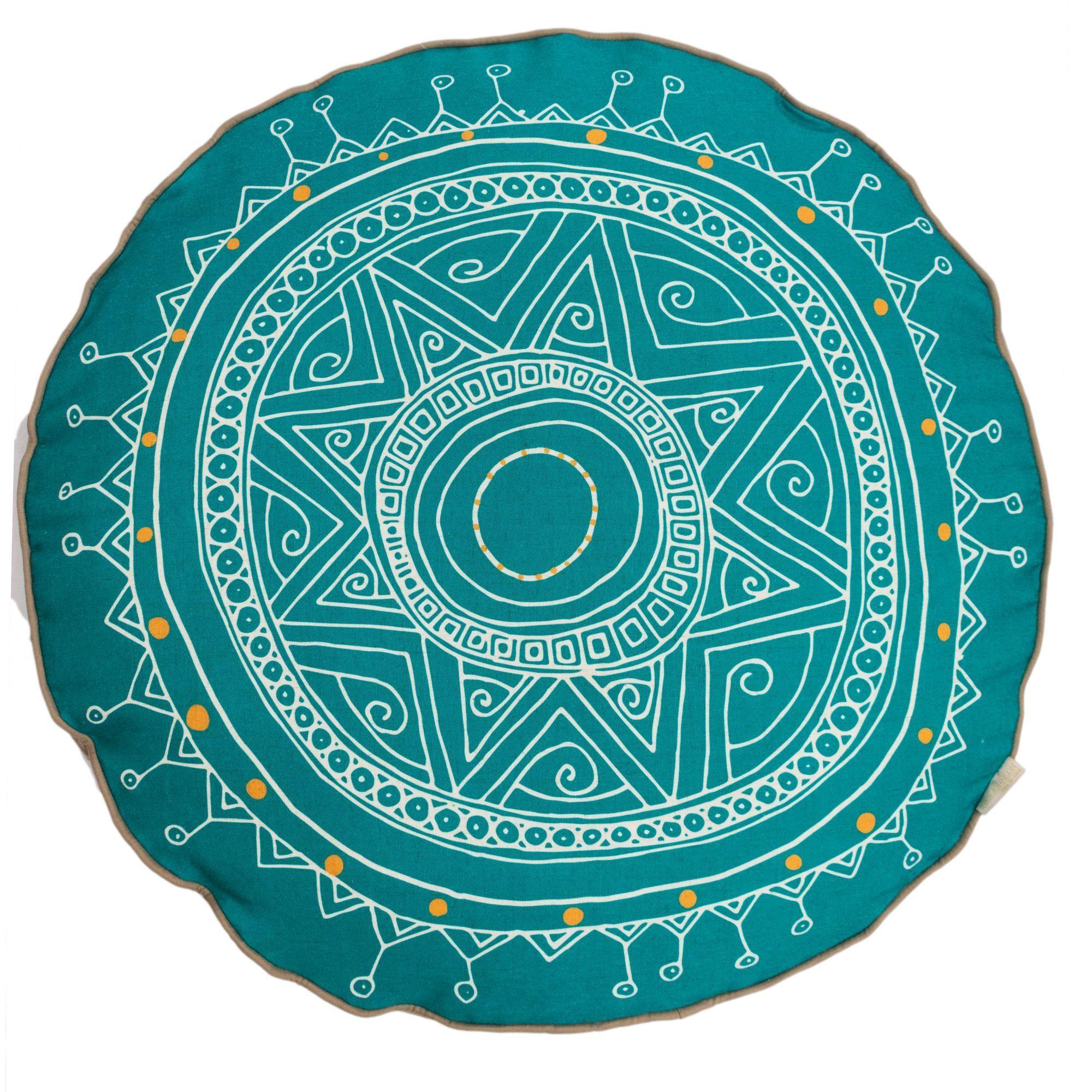 Cojin Redondo Suelo Etnico Turquesa-0