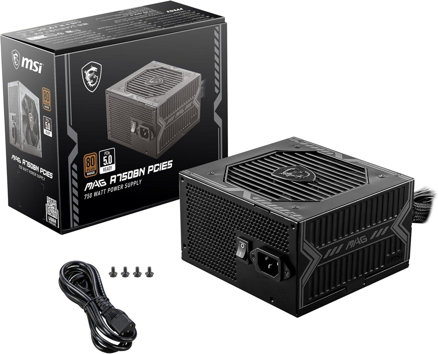 FUENTE DE PODER MSI 750W 80 PLUS BRONCE ATX 3.0 PCIE 5.0 P/N MAGA750BNPCIE5-0