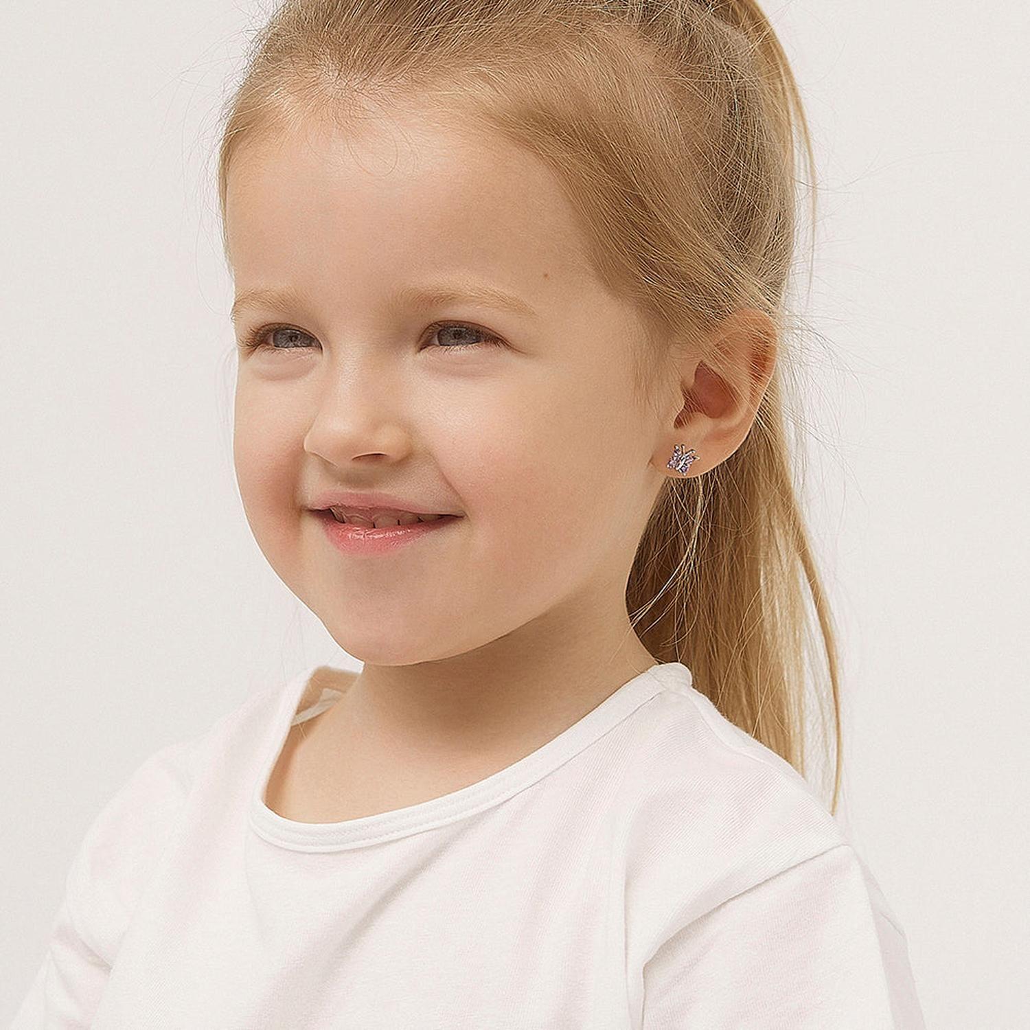 Aros con mariposa de plata 925 y circones brillantes para niñas-2