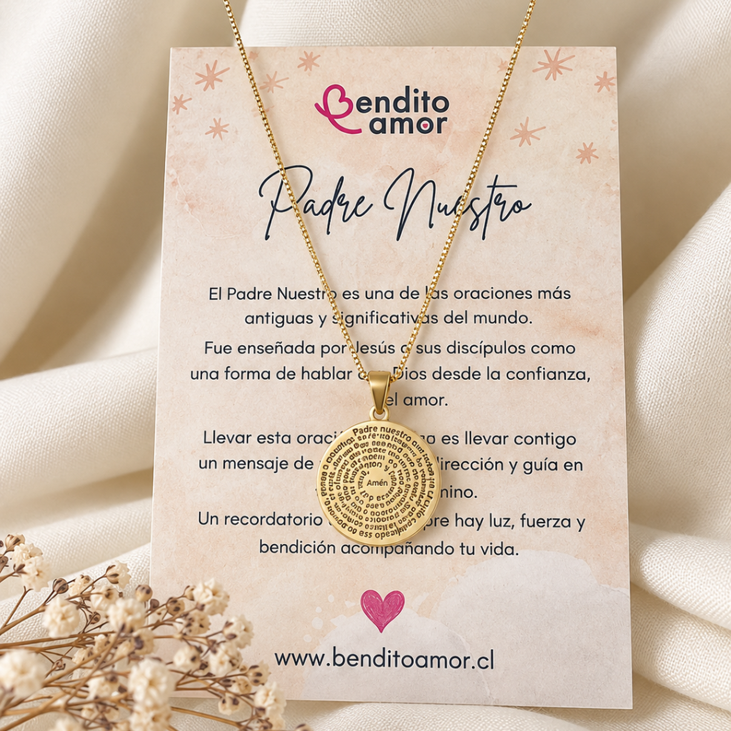 Collar Bañado en Oro con Medallón 27 mm del Padre Nuestro – Fe, Protección y Luz-1