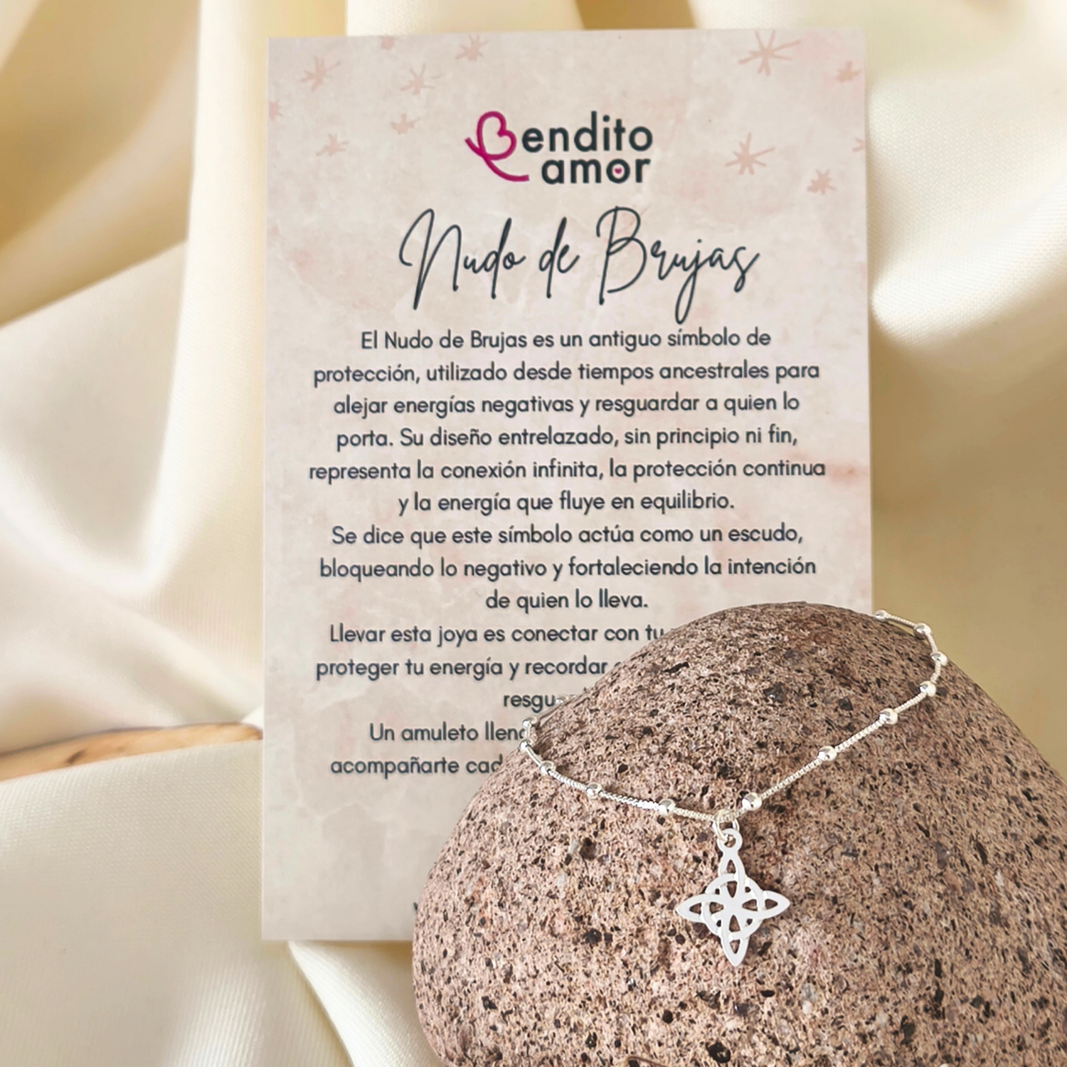 Pulsera de Plata Veneciana con Dije Nudo de Bruja – protección y buena energía para el día a día-2