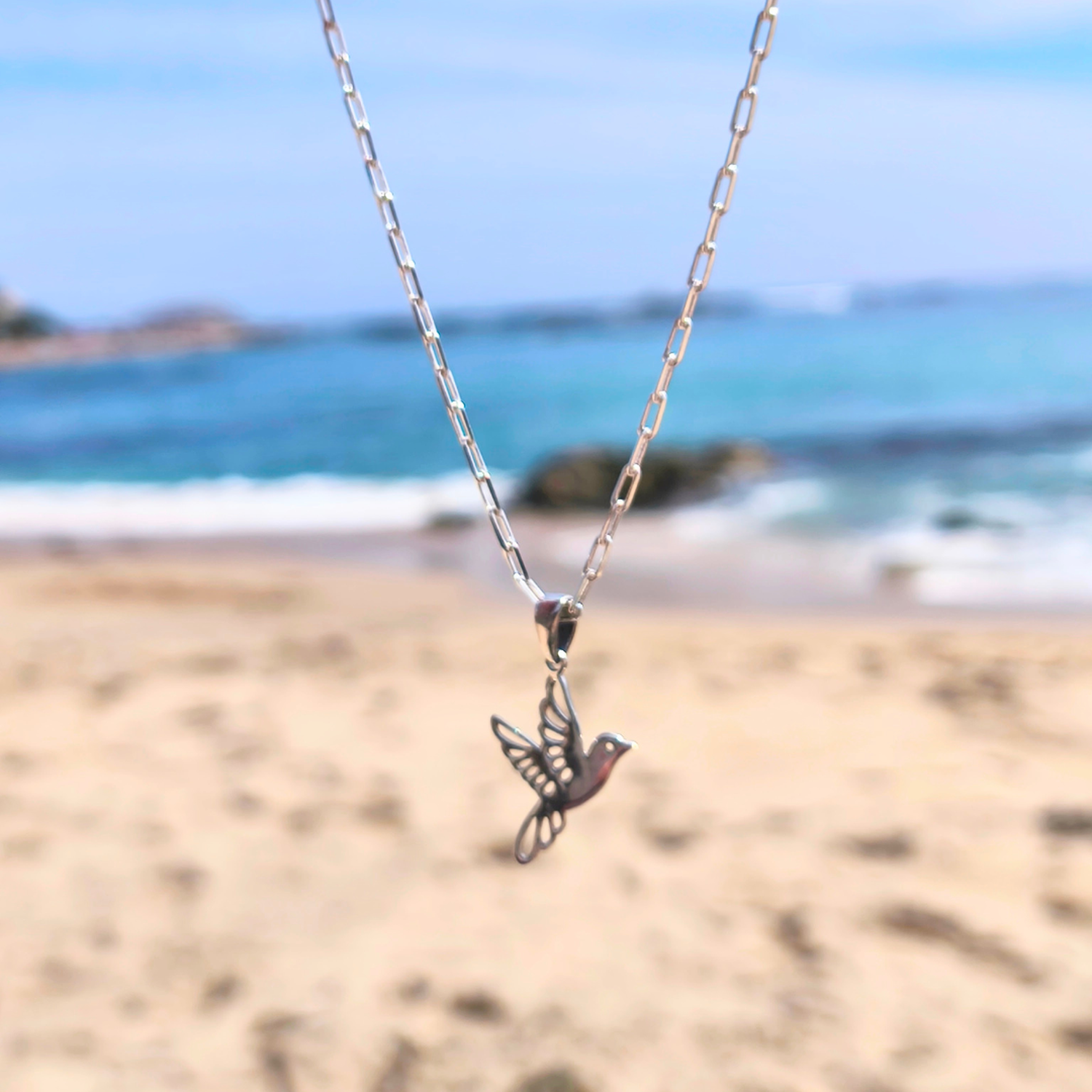 Collar de plata Colibrí y recuerdos 45 cm-2