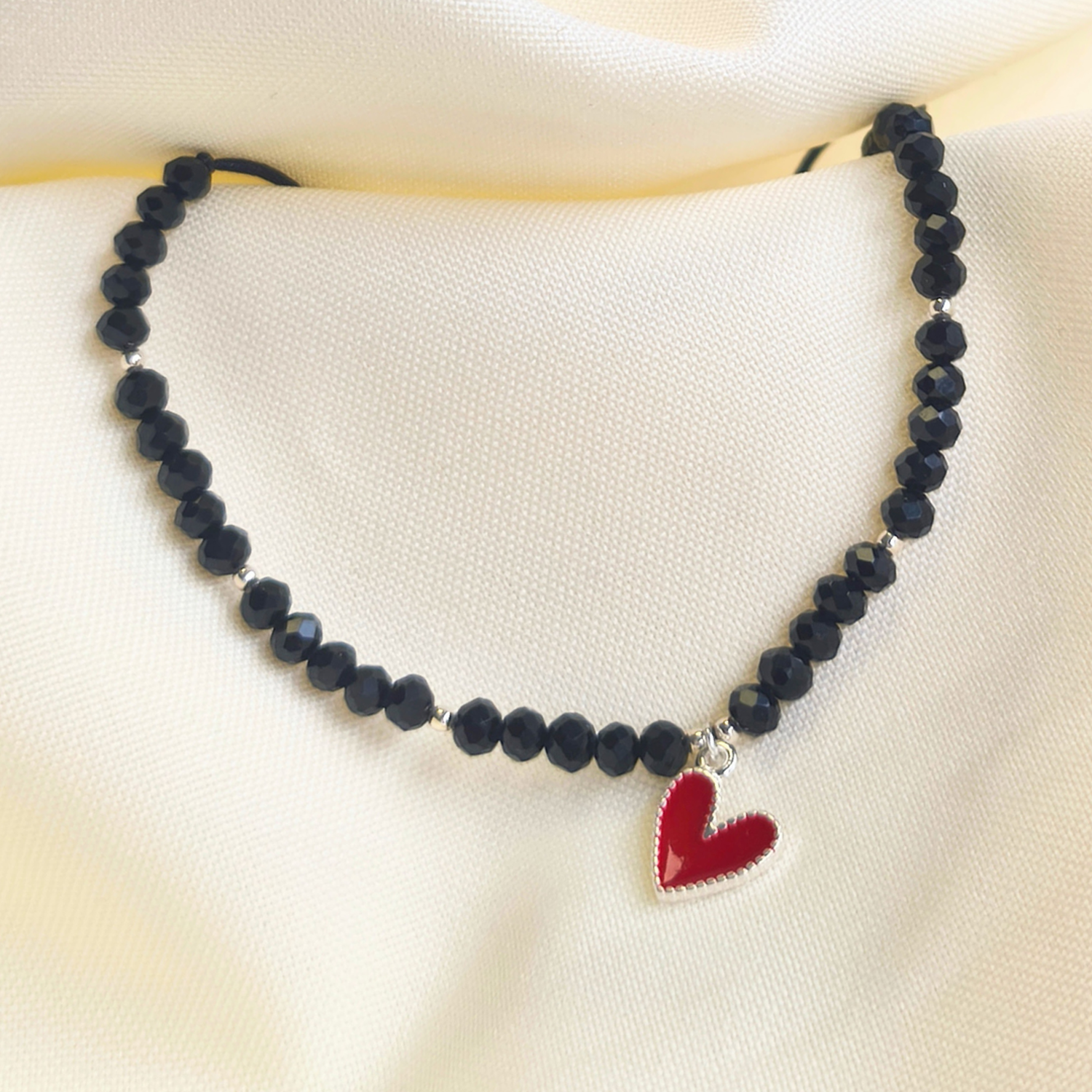 Pulsera ajustable corazón rojo-0