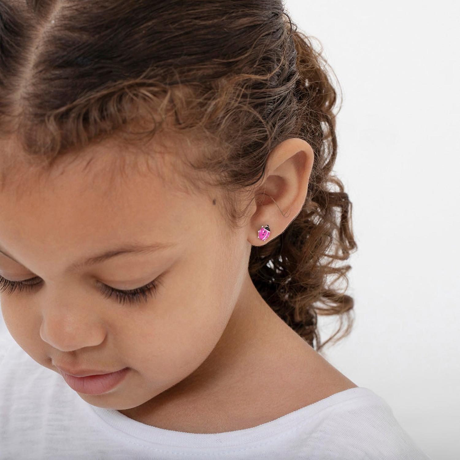 Aros de chinita de plata 925 y esmalte fucsia para niñas-1