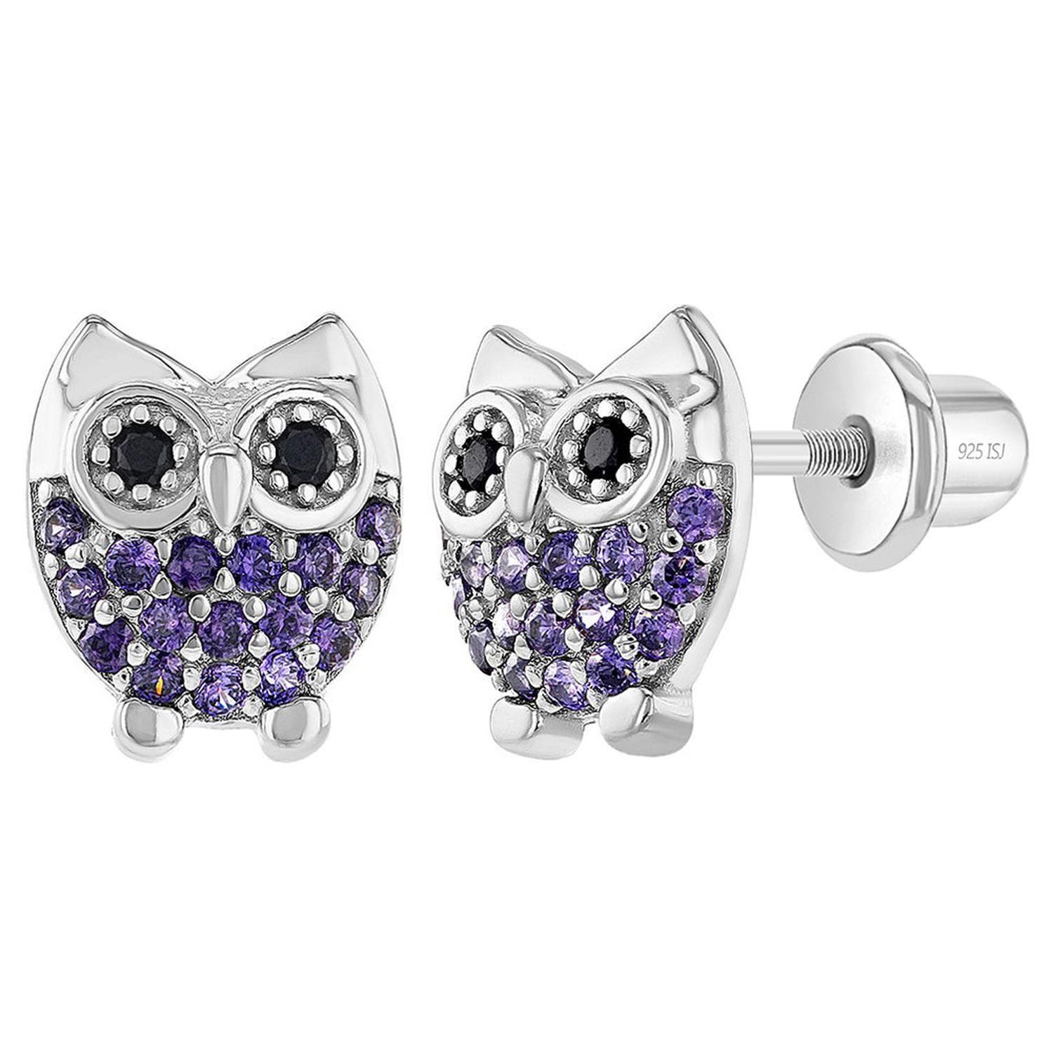 Aros de buho de plata 925 con circones para niñas-0