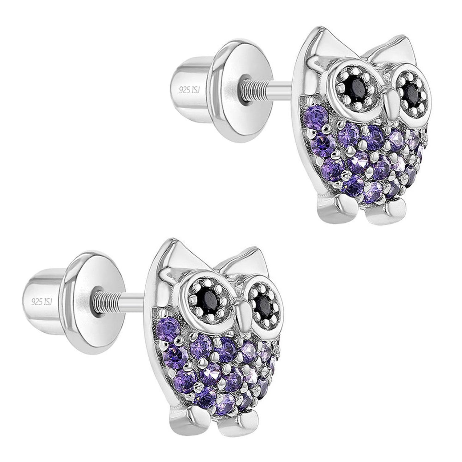 Aros de buho de plata 925 con circones para niñas-1