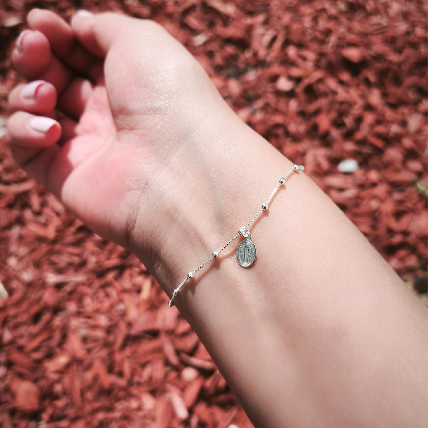 Pulsera veneciana de plata protección virgen de los rayos 17 cm-2