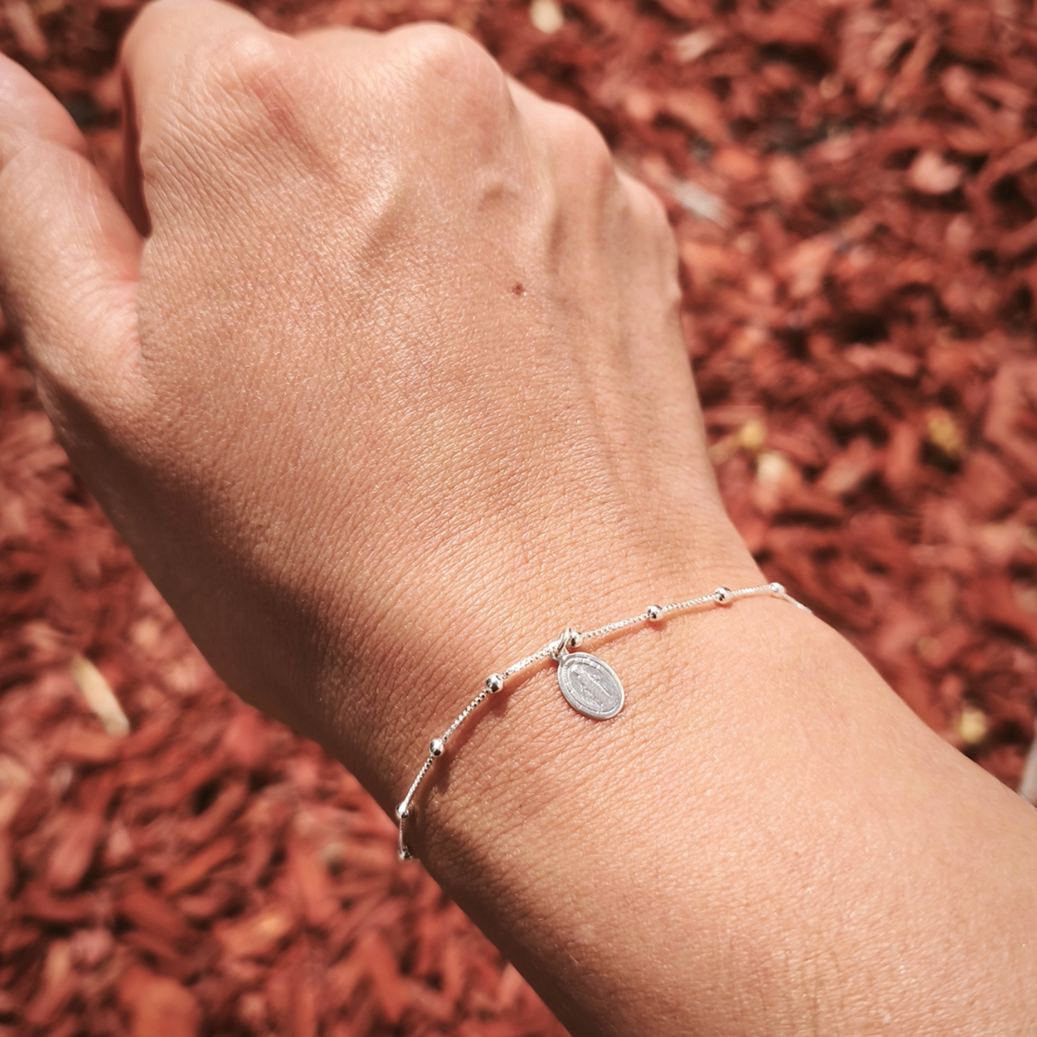 Pulsera veneciana de plata protección virgen de los rayos 17 cm-4