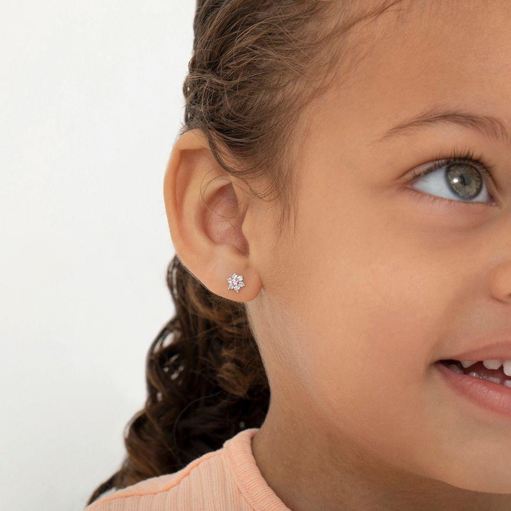 Aros de flor de oro 14k con circonias para bebes-2