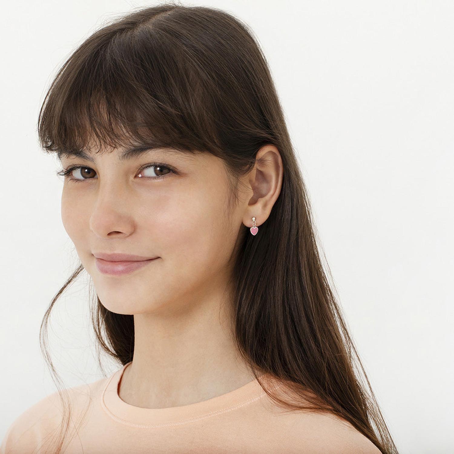 Aros de corazón colgante esmaltados de plata 925 para niñas y adolescentes-2