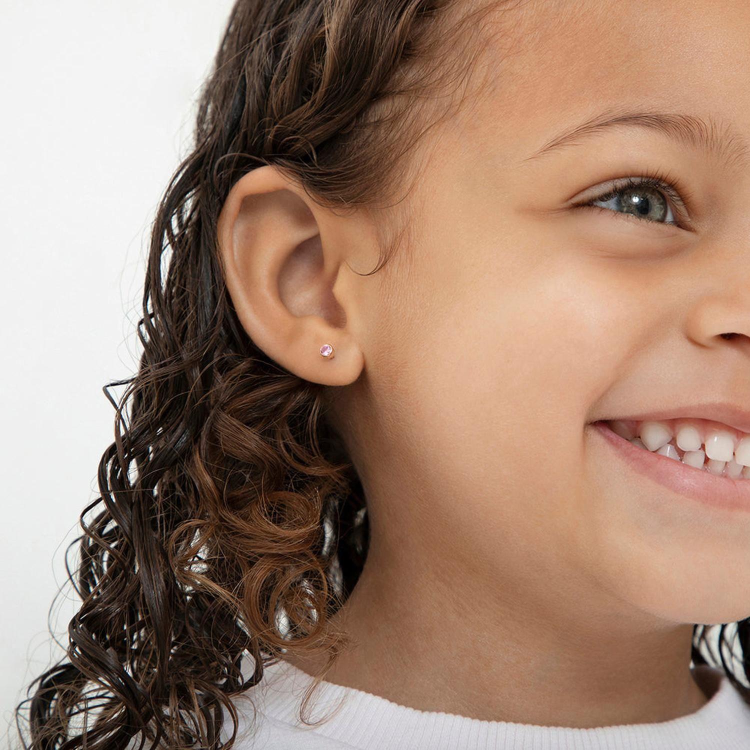 Aros redondos de oro con circón rosado 14 K-2