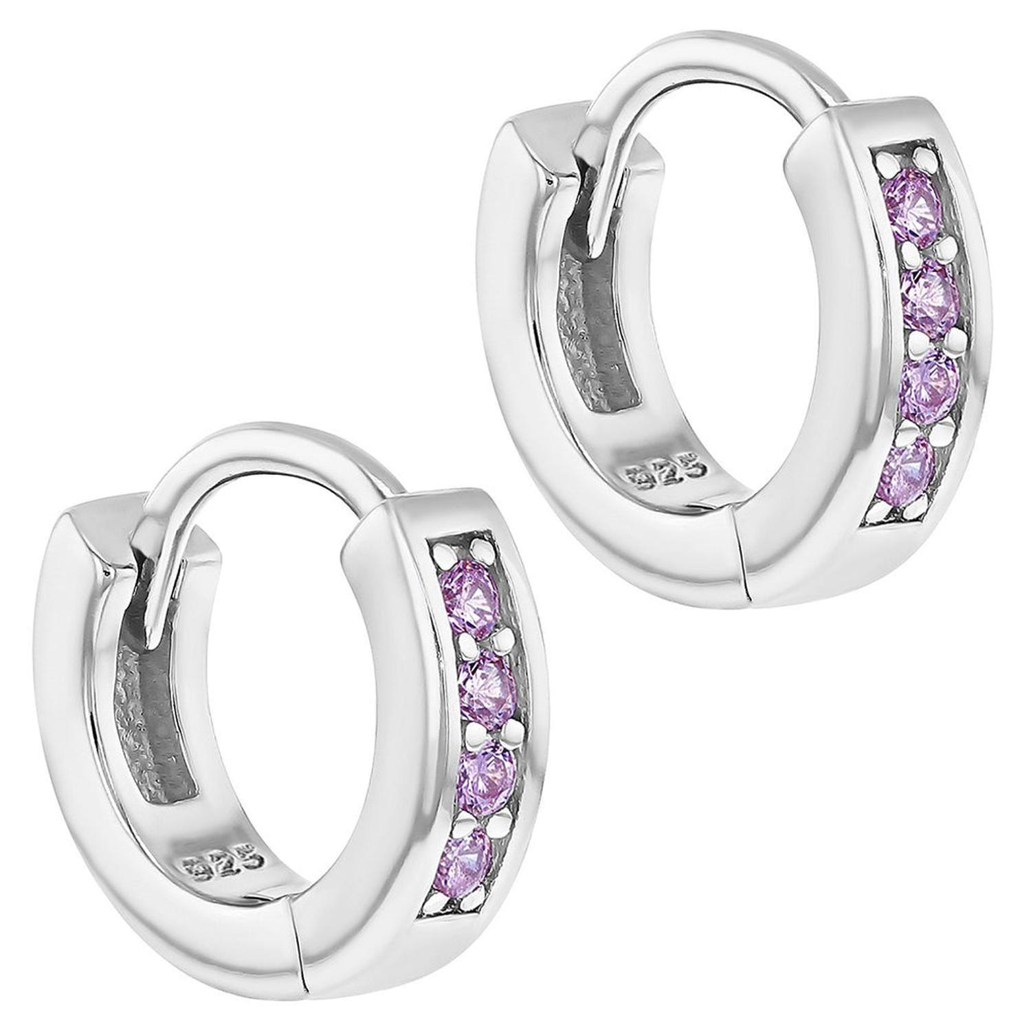Argollas de plata 925 y circones rosados para niñas y adolescentes-1