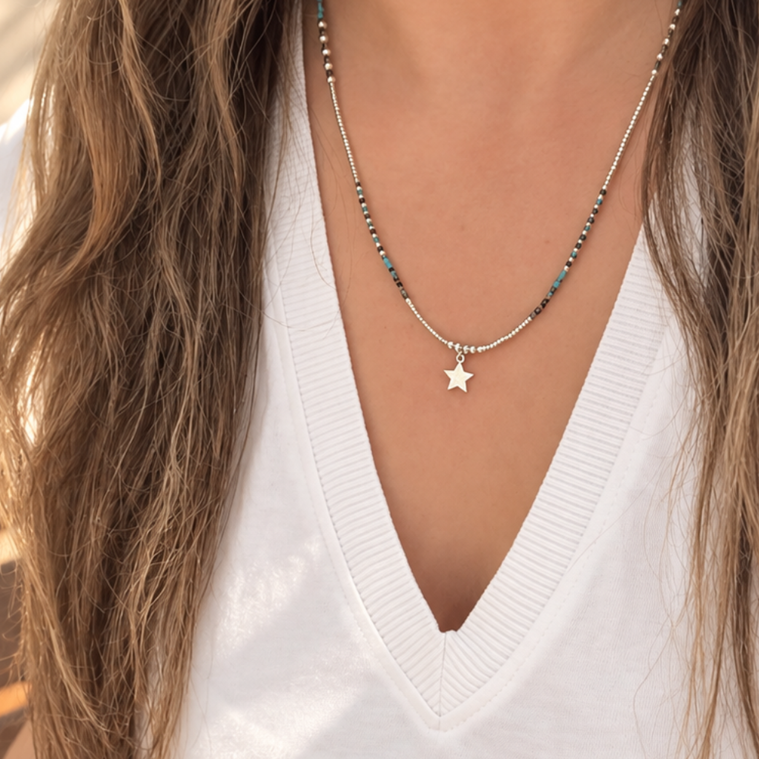Maxi Pulsera de Amazonita con Estrella Color Hueso – calma y rumbo para tus días-2