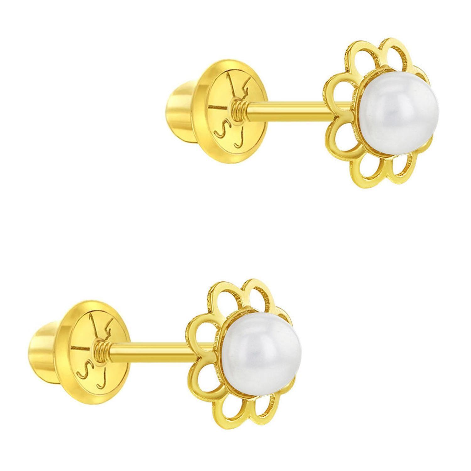 Aros de flor de oro 14k con perla de río-1