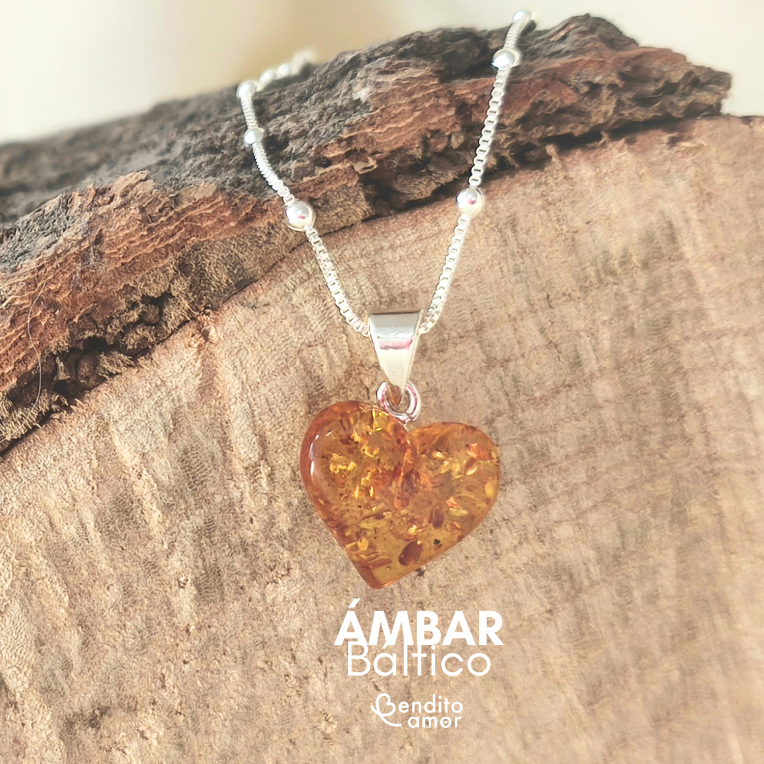 Corazón ámbar báltico con cadena de plata 925-0
