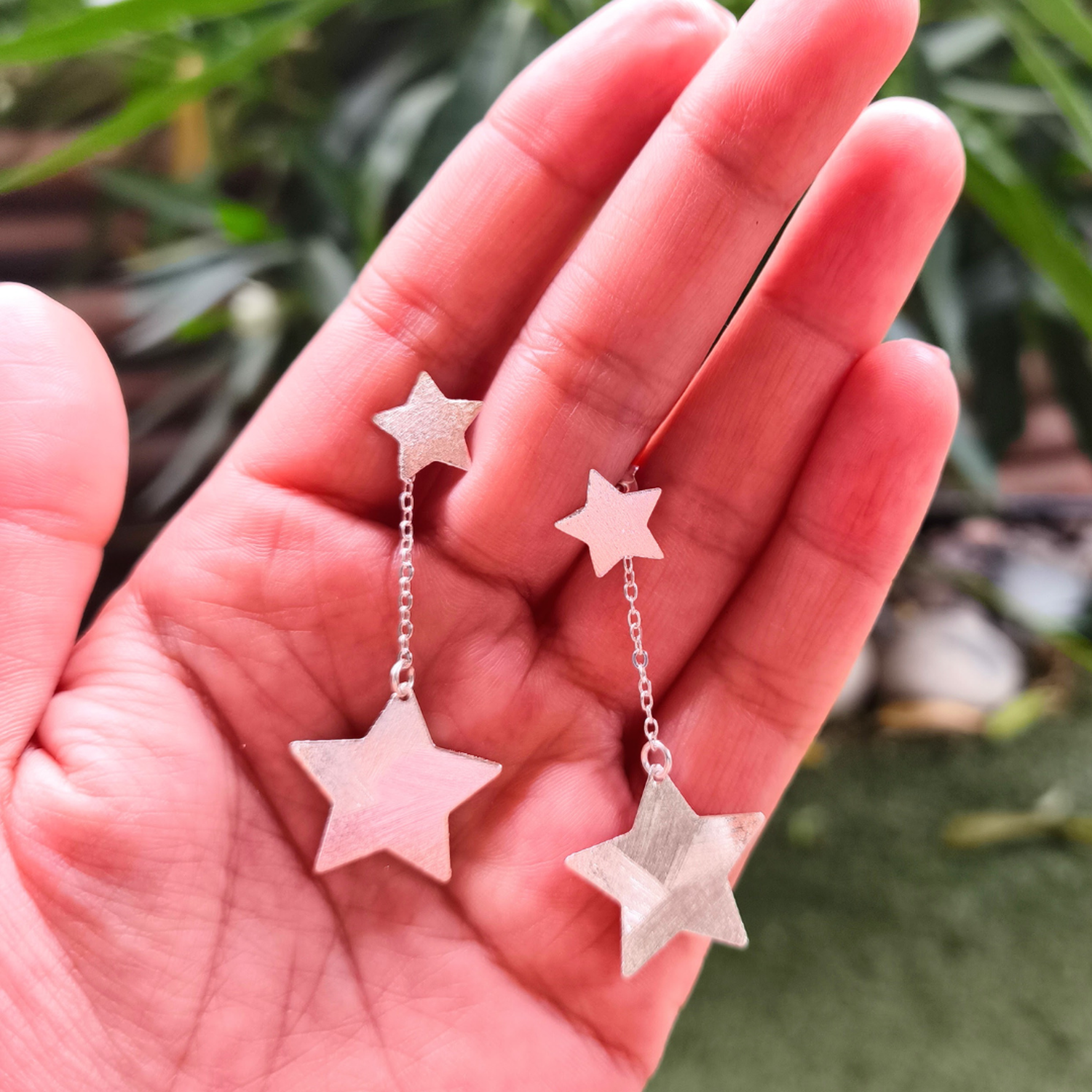 Aros de plata cadenas y estrellas-0
