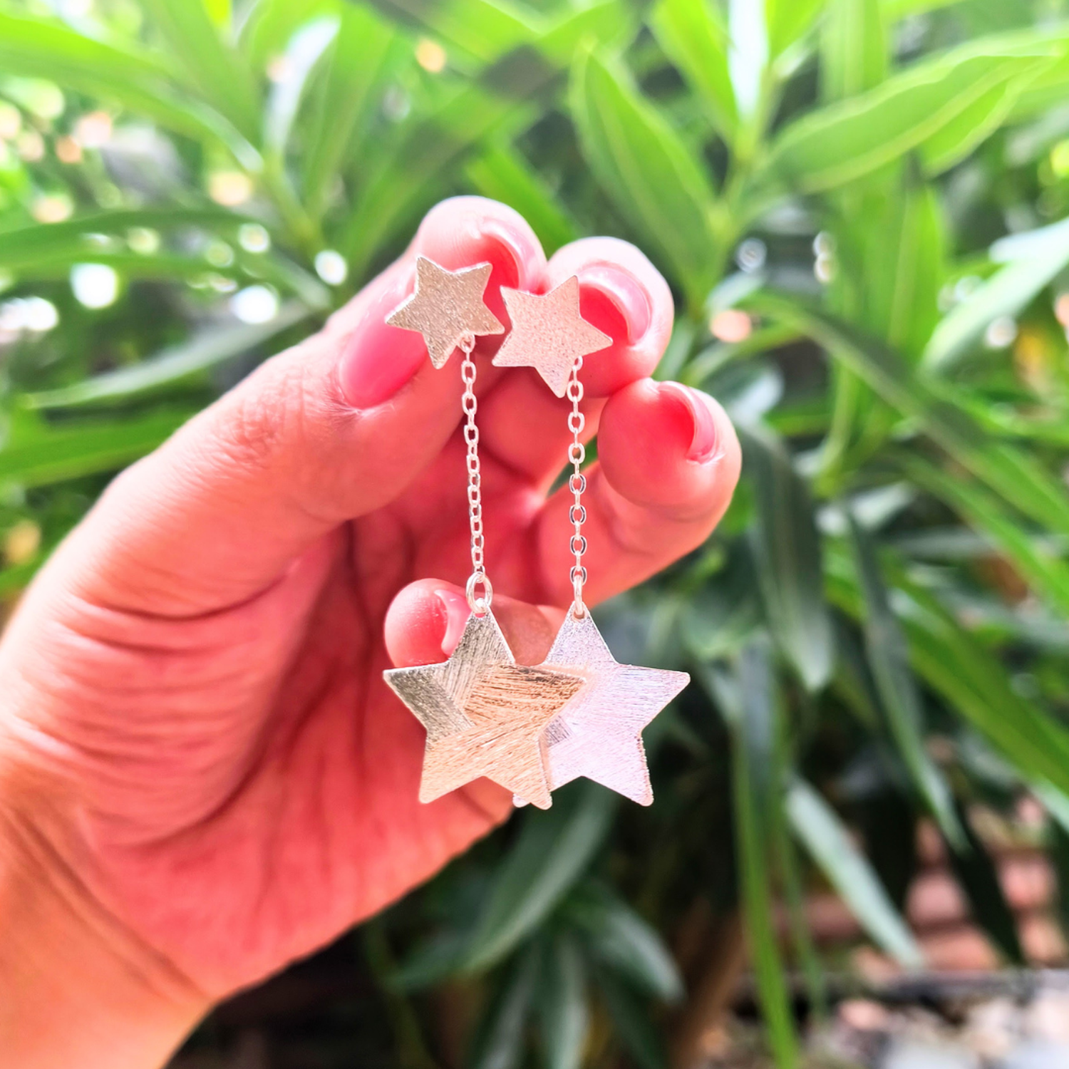 Aros de plata cadenas y estrellas-1