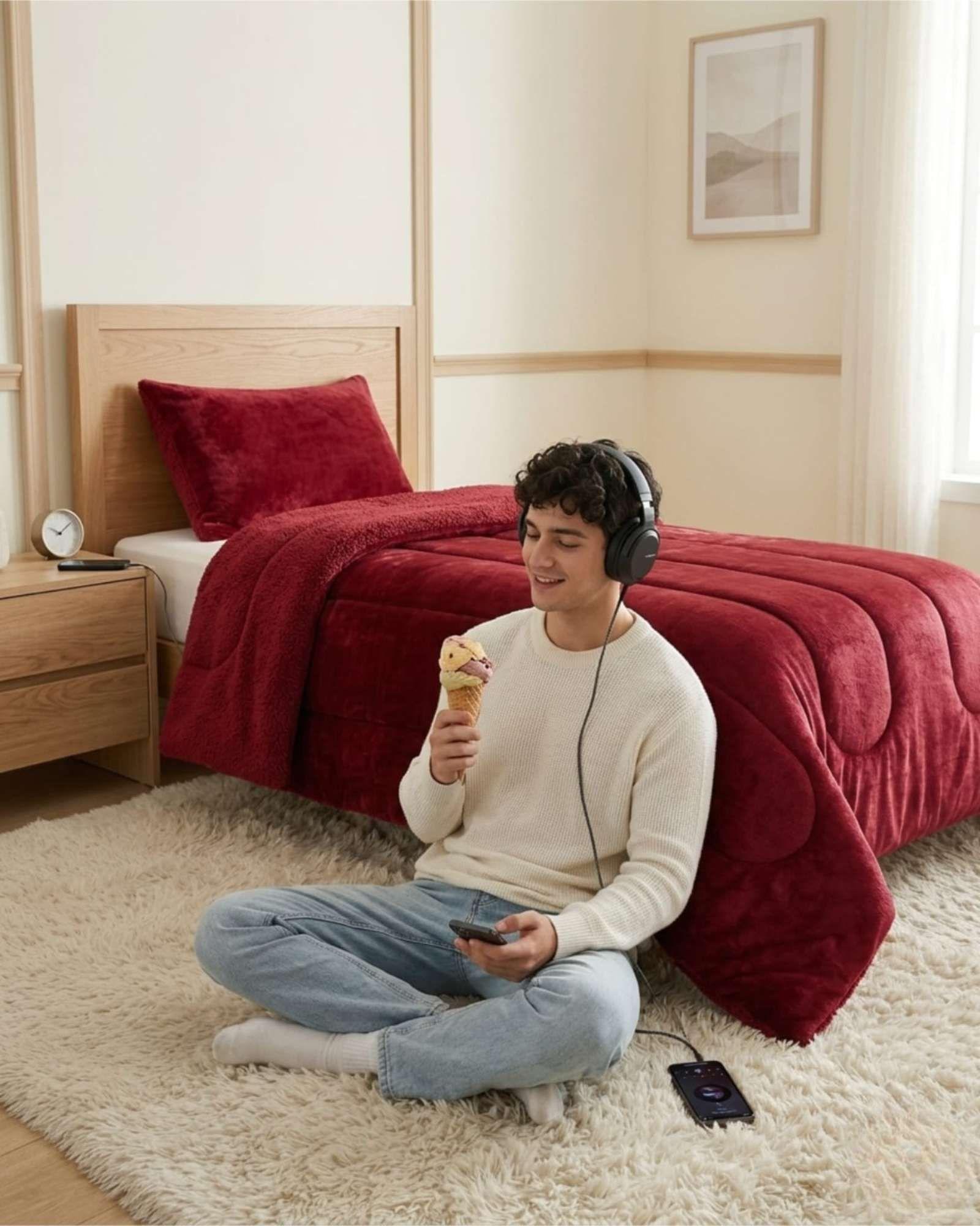Cubrecama de Plush con Chiporro Diseño Ondas 1,5 plazas burdeo-3