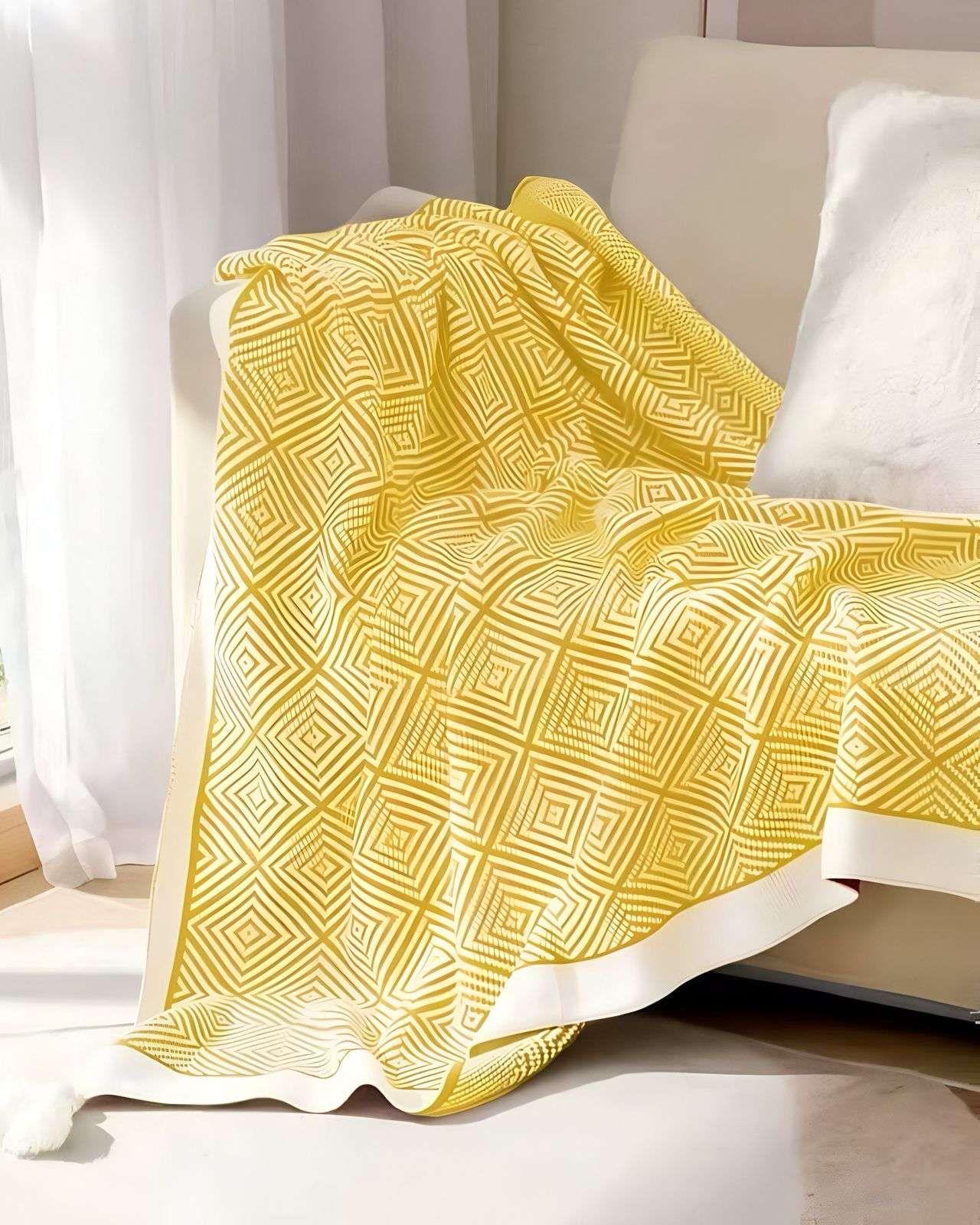 Mantas para sofas camas u oficinas con pompon 130x150 cm Amarillo-3