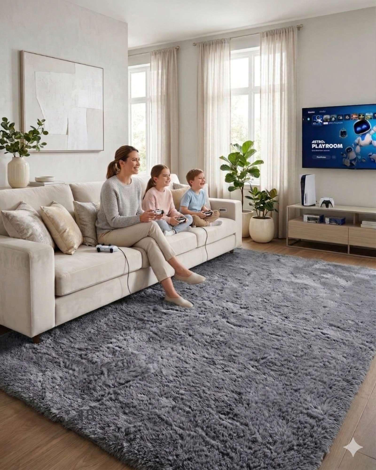 Alfombra Shaggy Peluda Extra Suave VERANO / INVIERNO 300 x 200 cm  Gris-3