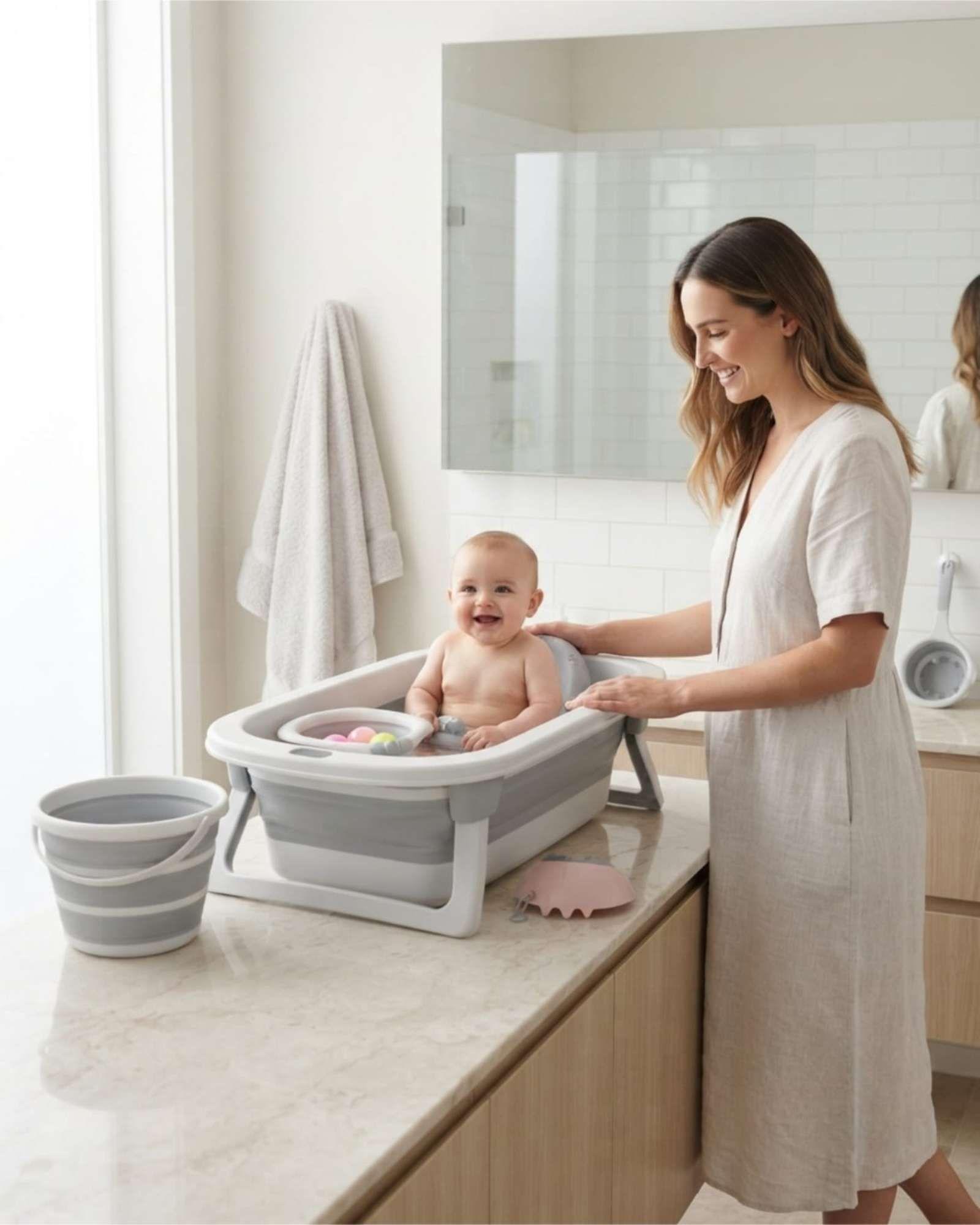 Tina Bañera Plegable Bebé 6 en 1 con Termómetro Digital y Accesorios-2