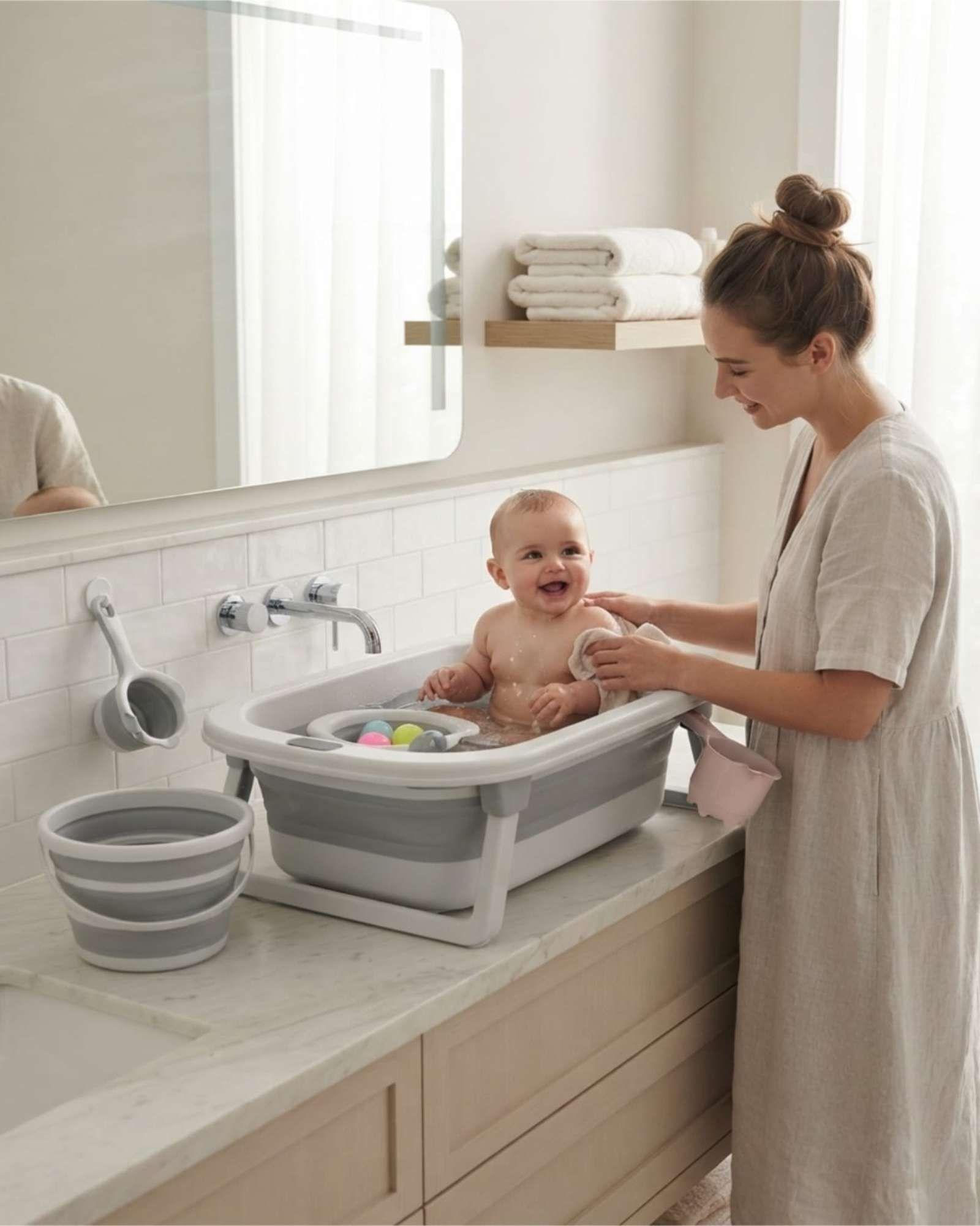 Tina Bañera Plegable Bebé 6 en 1 con Termómetro Digital y Accesorios-3