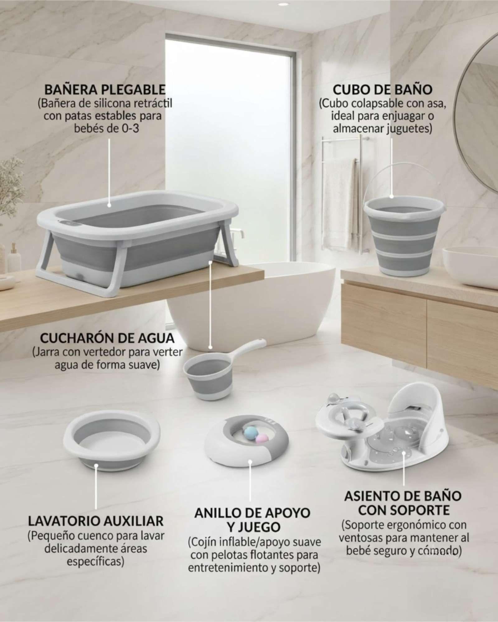 Tina Bañera Plegable Bebé 6 en 1 con Termómetro Digital y Accesorios-4