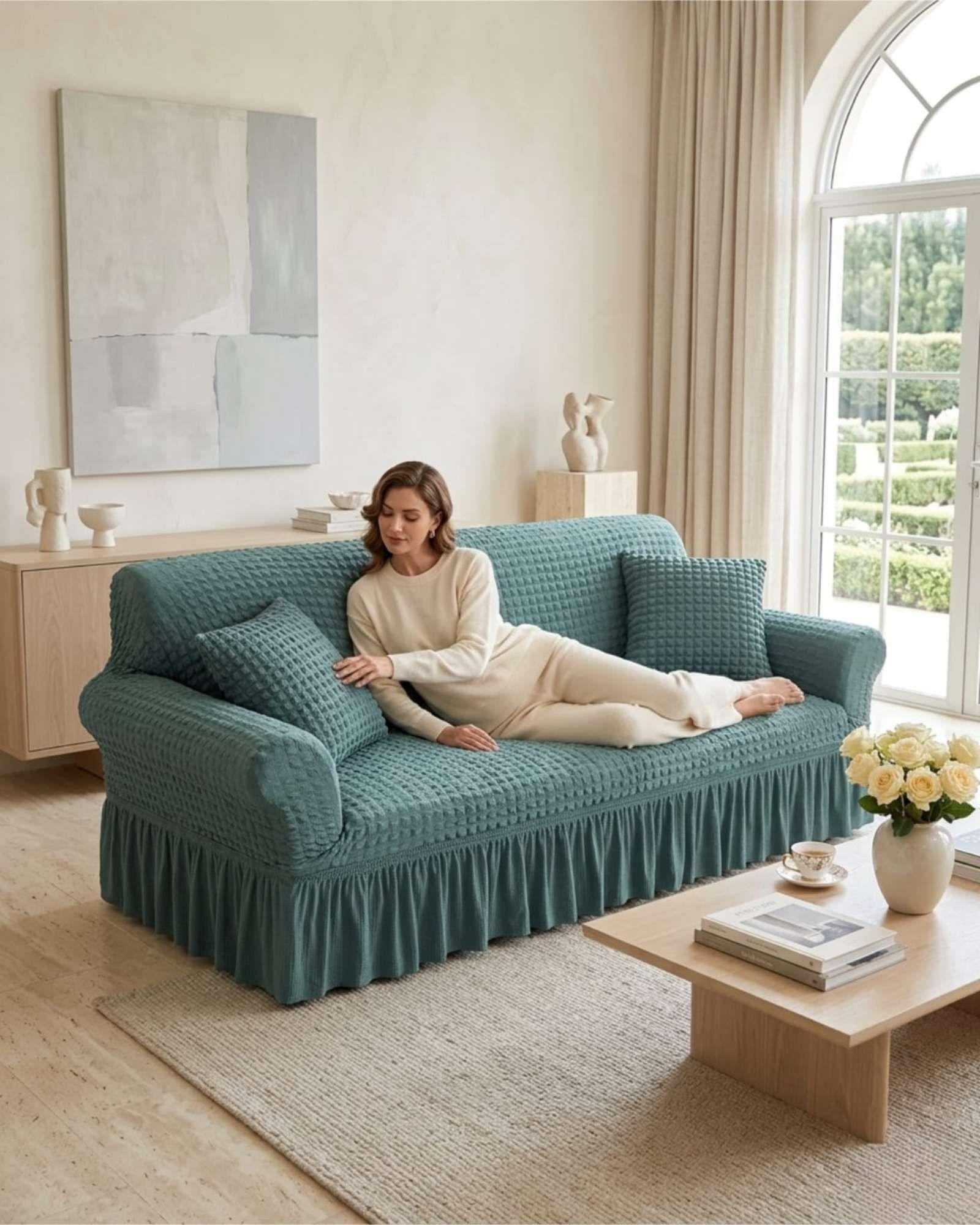 Funda de Sofa Turca de 2 Cuerpo Diseño Premium con Faldon m6-3