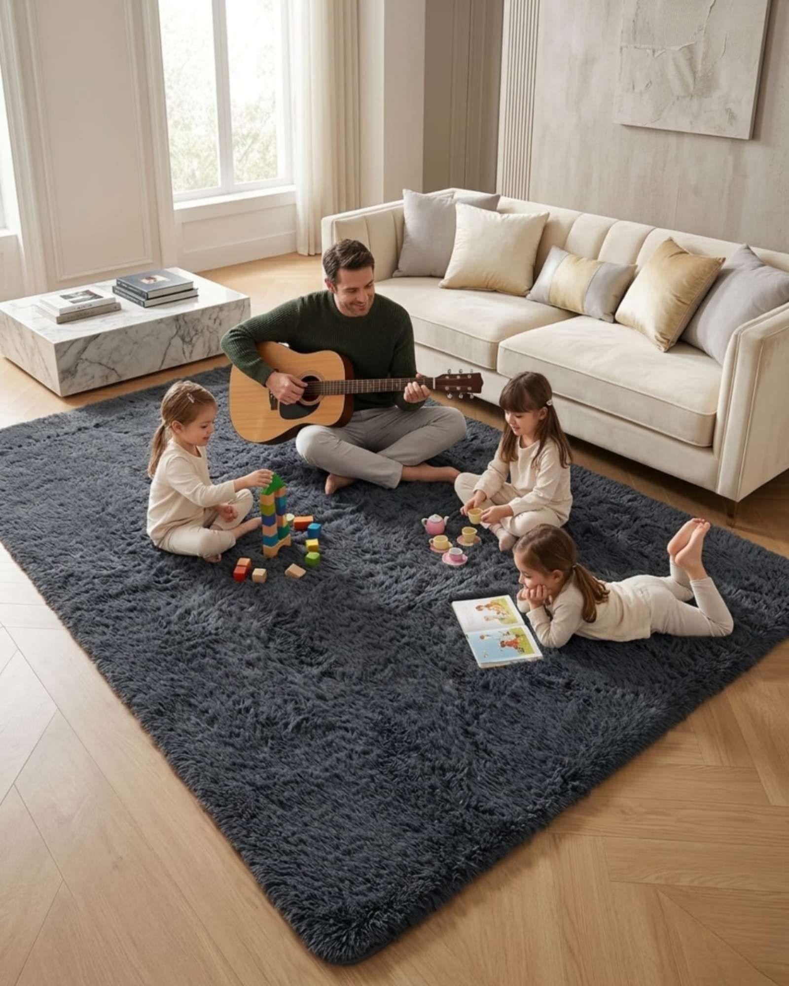 Alfombra Shaggy Peluda Extra Suave VERANO / INVIERNO 180 x 200 cm  Gris-2