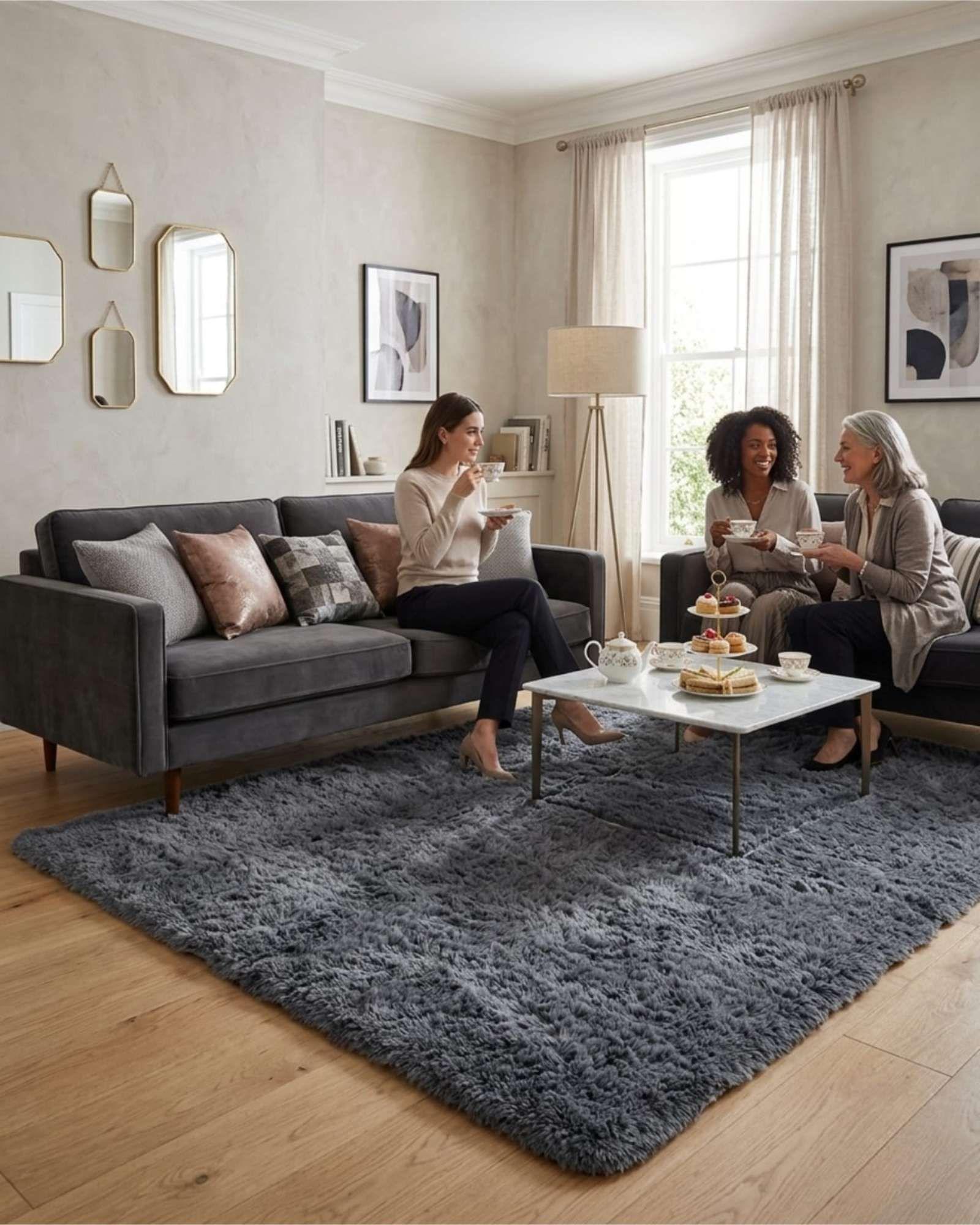 Alfombra Shaggy Peluda Extra Suave VERANO / INVIERNO 180 x 200 cm  Gris-3